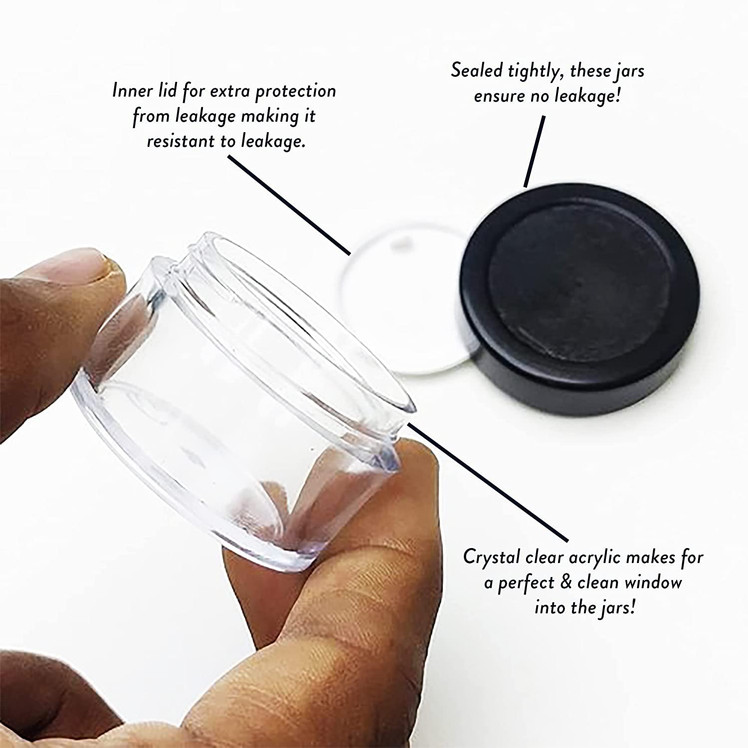 VDHJA 6-Pack Black Empty Glass Cosmetic Jars with Acrylic Lids - Perfect for Eyeshadow, Makeup, Face Cream, Lotion, Lip Balm, Body Butter & Beauty Products Storage - Ideal for DIY Cosmetics, Travel Containers & Salon Organization