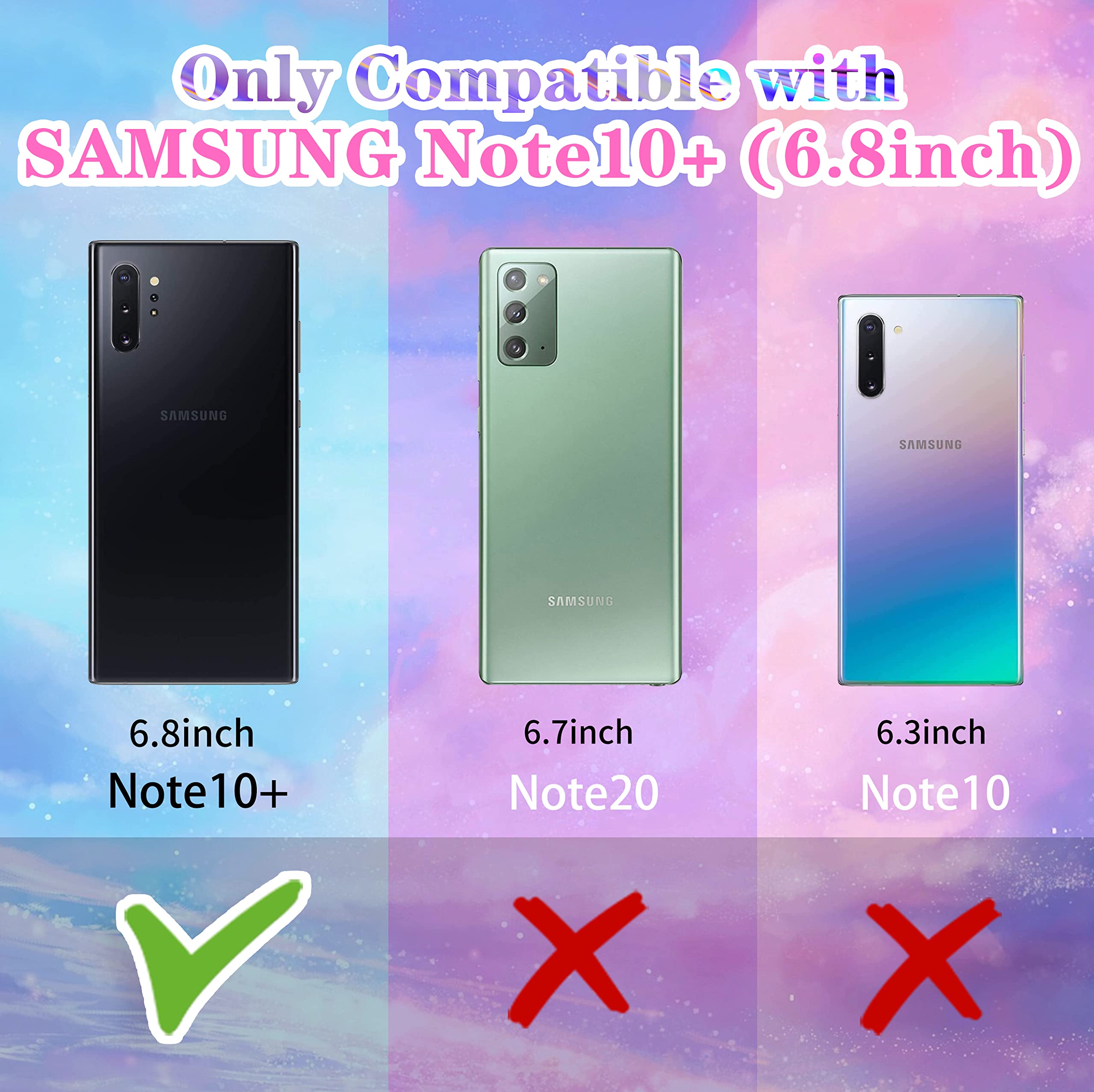 3-in-1 Samsung Galaxy Note 10 Plus Case - Crystal Clear Butterfly Design with Glitter Sparkle, Includes Phone Chain & Screen Protector | Stylish Protective Case for Women & Teen Girls | Perfect for School, Work & Everyday Use
