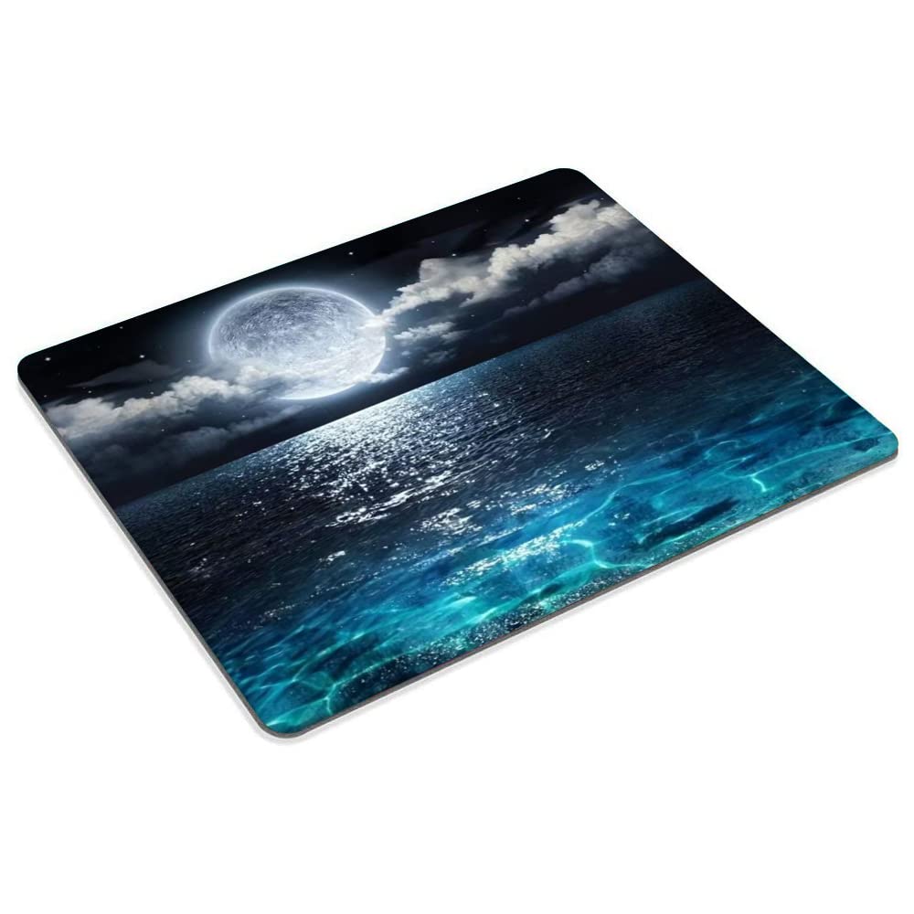 Custom Ocean and Moon Design Mouse Pad - Non-Slip Rubber Base Computer Mousepad for Laptop, PC, Office & Gaming Desk Accessories - Perfect for Work, Gaming & Home Office Use