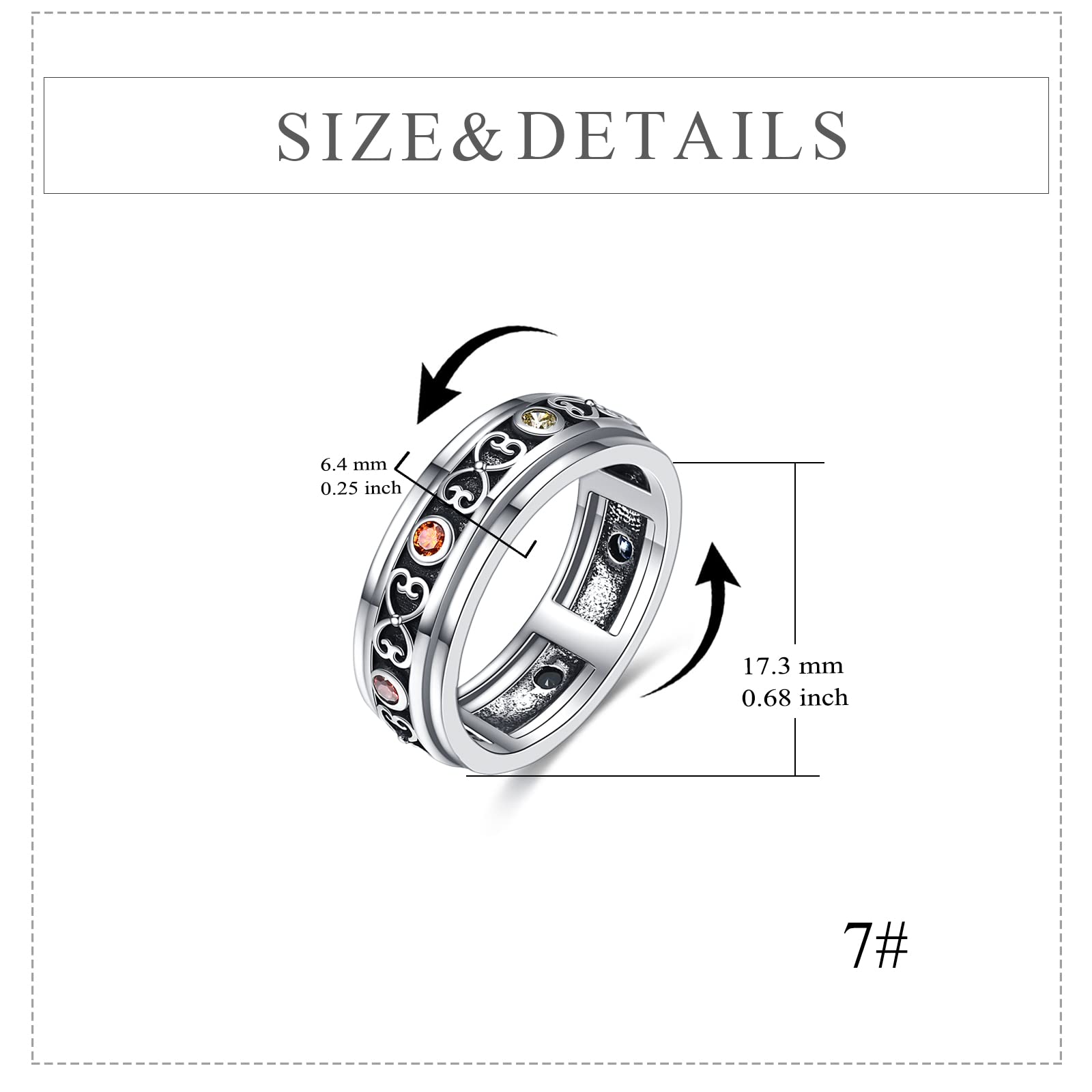 Anxiety Relief Fidget Rings for Women - Sterling Silver Chakra CZ Rings for Stress & Focus | Perfect for Meditation, Office Work & ADHD Therapy