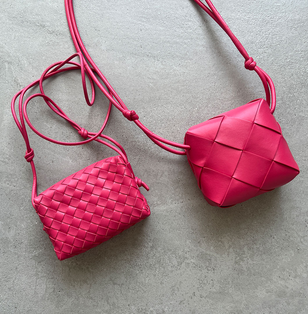 Premium Loop Mini Nappa Intrecciato Crossbody Bag in Cranberry Red (Small) - Perfect for Everyday Use, Date Nights & Travel Accessories