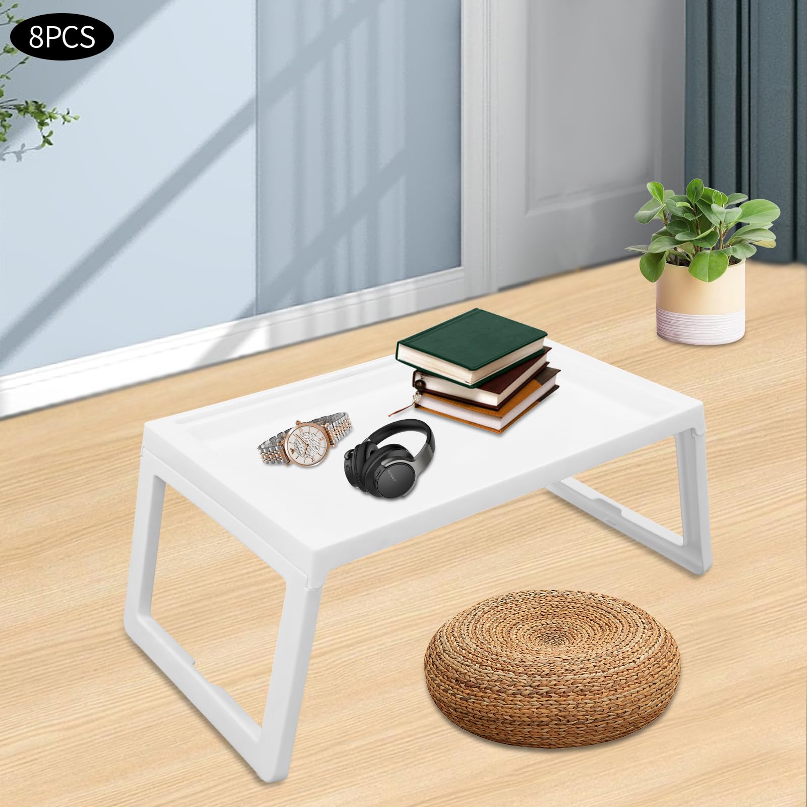 8-Piece Foldable Bed Tray Table Set - Portable Breakfast Tray for Sofa, Bed, Eating & Working | Perfect as Laptop Desk, Snack Tray, Study Table & Dining Tray for Home, Office & Dorm Use