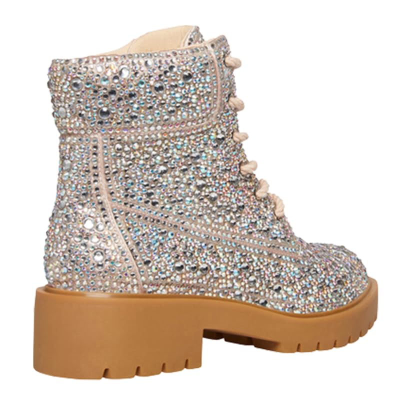 Sparkly Rhinestone Combat Boots for Women - Glitter Ankle Booties with Bling | Perfect for Parties, Night Out & Festivals