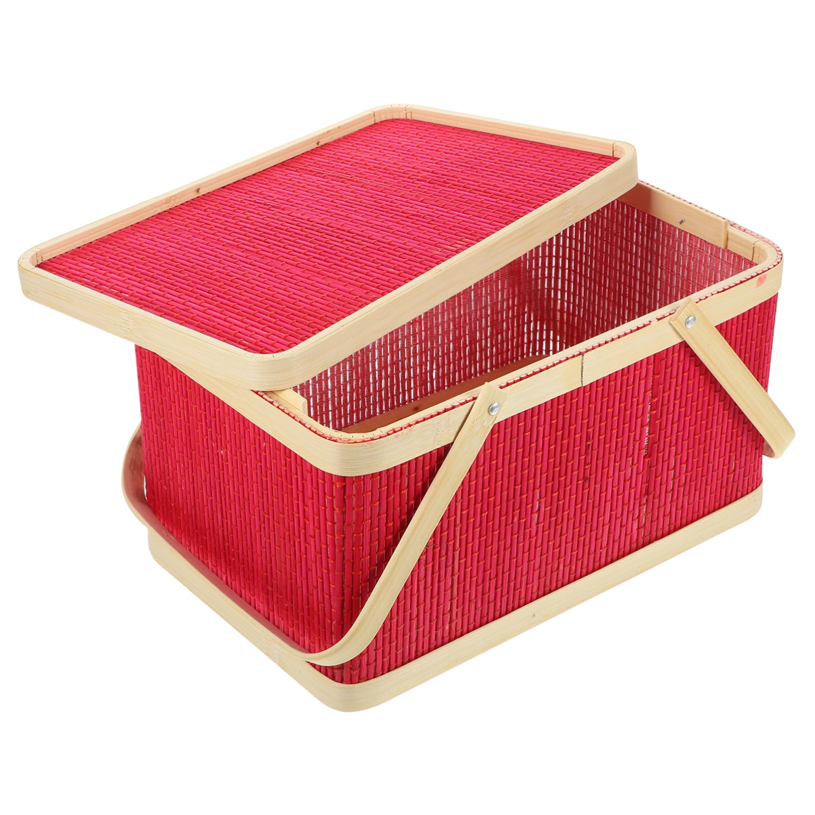 Handmade Red Rattan Flower Basket with Lid - Wicker Picnic Organizer for Candy, Snacks & Storage | Wood Packaging for Weddings, Parties & New Year Celebrations | Perfect for Home Decor, Gift Giving & Event Styling