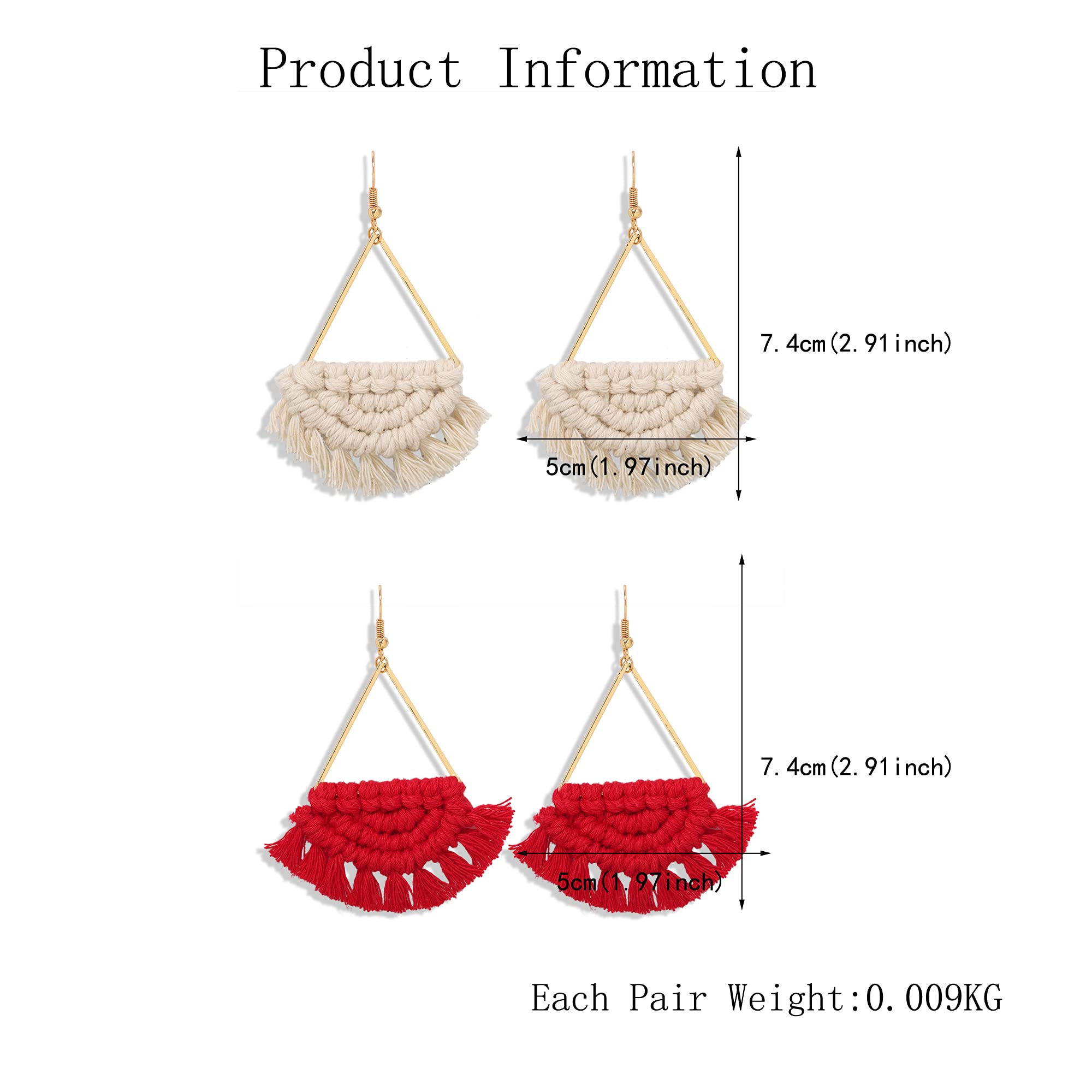 2 Pairs Bohemian Handmade Woven Fringe Drop Earrings - Colorful Tassel Dangle Statement Jewelry for Women & Girls - Perfect for Holidays, Parties, Festivals and Boho Fashion Accessories
