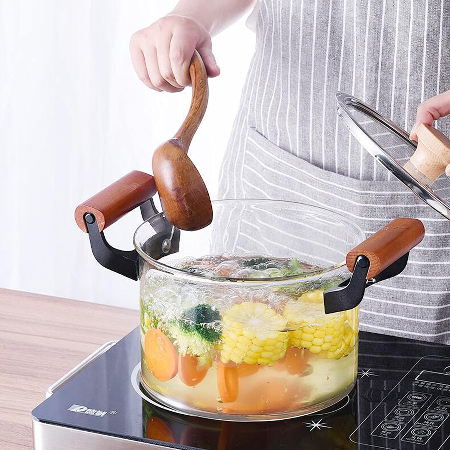 6L Heat Resistant Glass Saucepan with Lid - Microwave, Oven & Refrigerator Safe - Perfect for Cooking Soup, Noodles, Milk & Baby Food on Electric, Ceramic & Induction Stoves