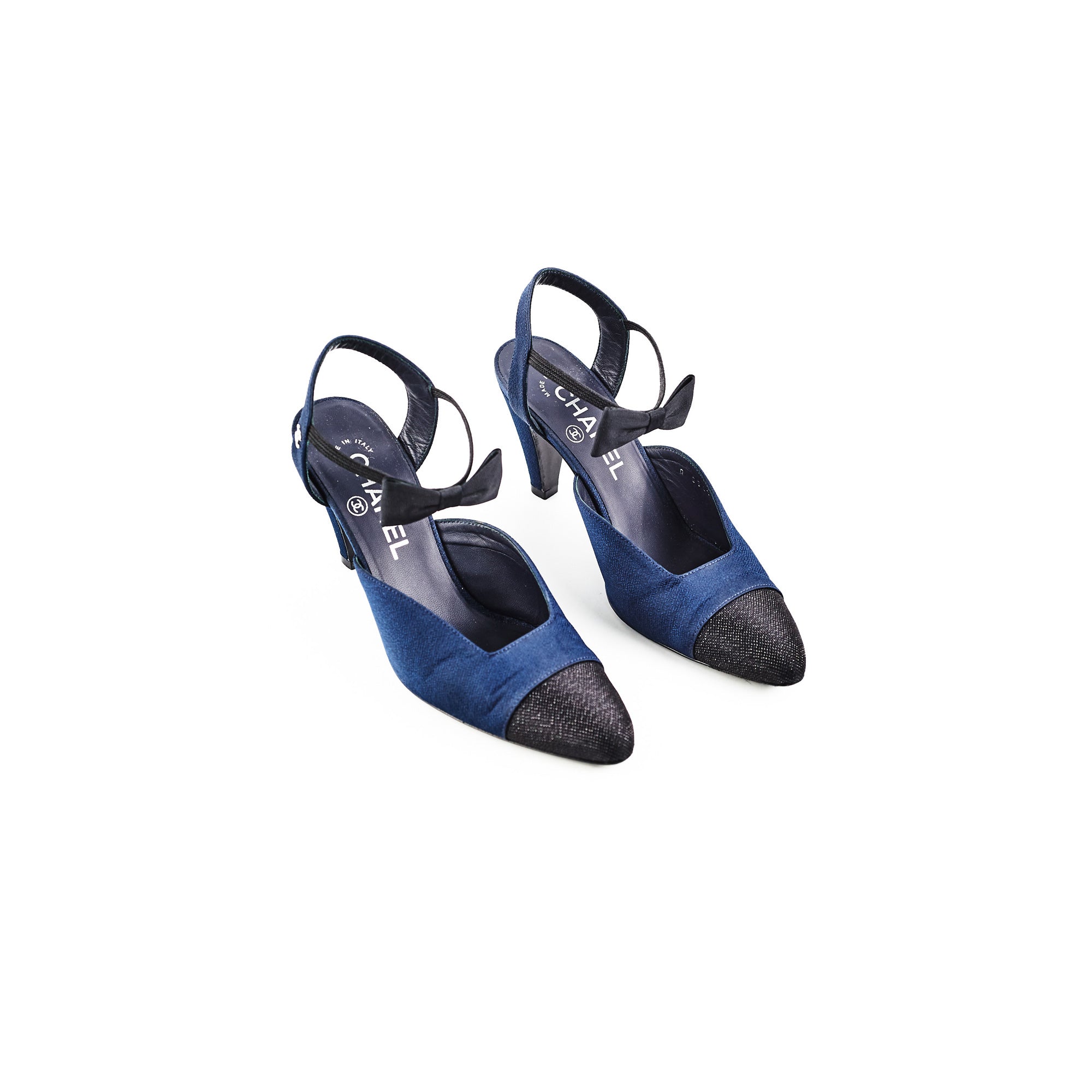 Chanel Navy Bowtie Slingback Heels - Elegant Women's Dress Shoes for Weddings, Parties & Special Occasions