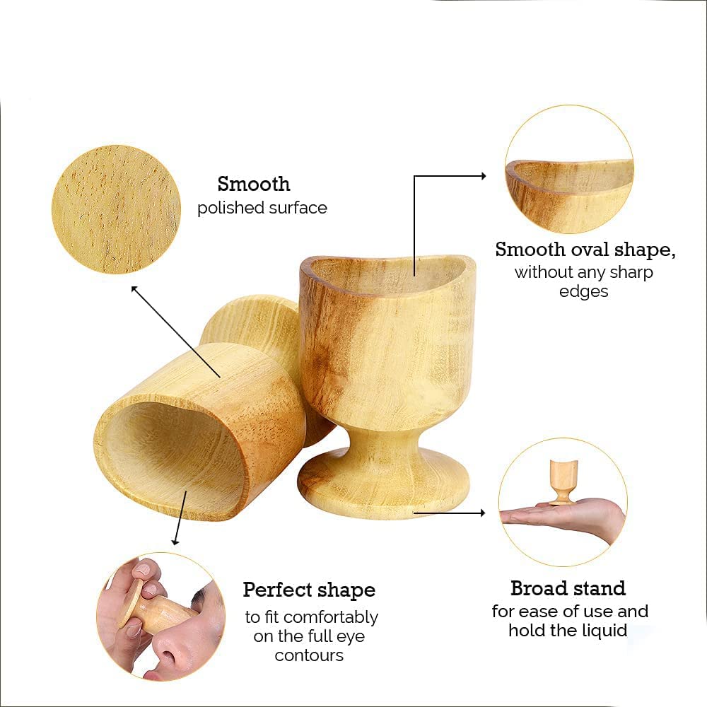 Organic Neem Wood Eye Wash Cups Set of 2 - Ayurvedic Eye Rinse Cleanser for Natural Healing & Comfortable Eye Care - Perfect for Daily Eye Hygiene, Allergy Relief & Ayurvedic Therapy