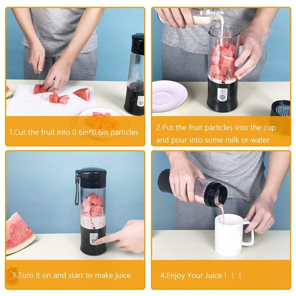 Portable USB Blender - Toycol Mini Personal Smoothie Blender for Shakes & Juices, 13.5Oz Travel Juicer Cup with 6 Stainless Steel Blades, Rechargeable Bottle Blender for Gym, Office & Outdoor (Black) - Perfect for Smoothies, Protein Shakes & Healthy Drinks On-The-Go