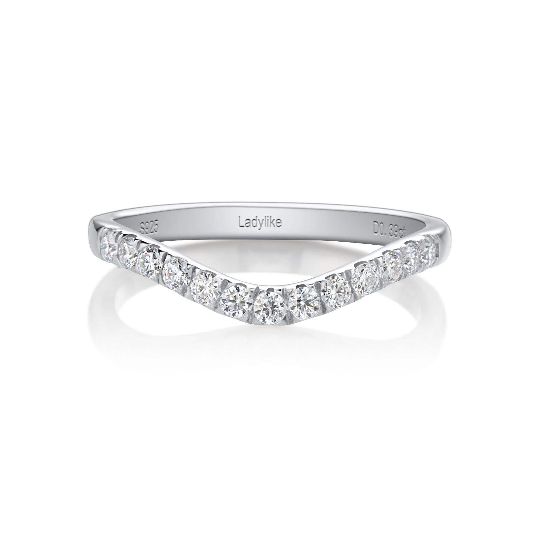 0.39ct D Color VVS1 Lab Created Moissanite Wedding Band - Curved Half Eternity Ring for Women, 925 Sterling Silver Stackable Bridal Ring Set, Perfect as Engagement Ring Enhancer or Anniversary Gift
