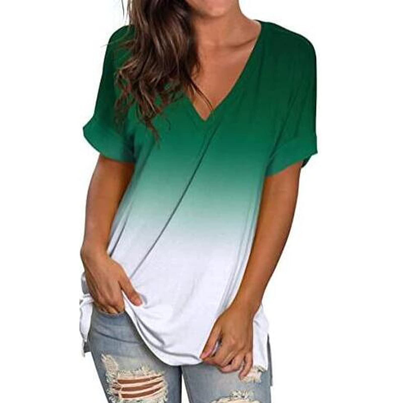 Women's V-Neck Short Sleeve T-Shirt - Casual Summer Flowy Tee & Loose Blouse Top | Perfect for Beach Outfits, Vacation Wear & Everyday Comfort