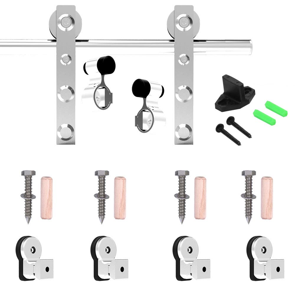 6FT Stainless Steel Sliding Barn Door Hardware Kit - Heavy Duty Smooth Gliding System for 36