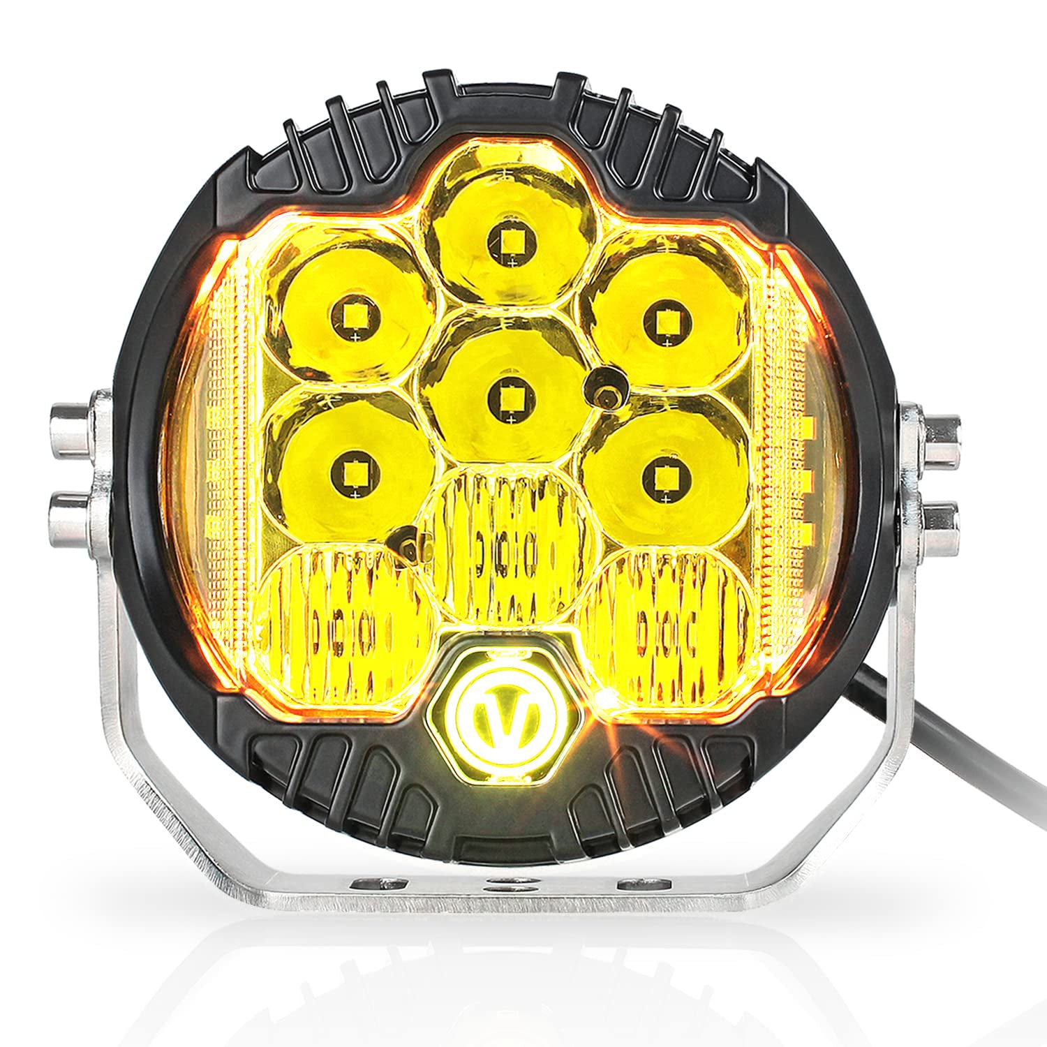5 Inch 50W Amber LED Offroad Driving Light - Spot Flood Combo Beam for Jeep Wrangler, ATV, Trucks, SUV, Pickup & UTV 4x4 - Durable Waterproof Lights for Night Off-Roading, Hunting & Trail Adventures
