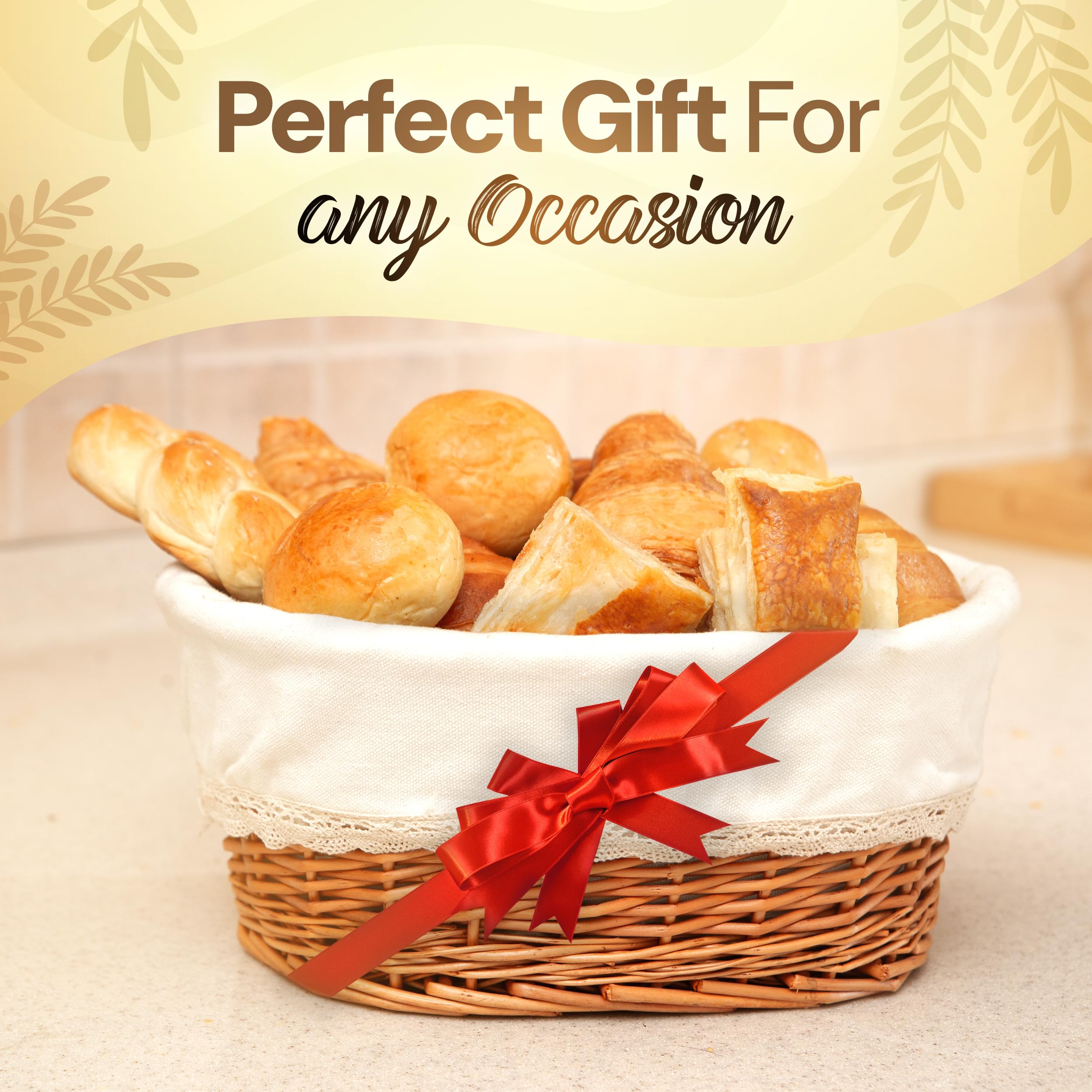 12 Inch Large Handmade Wicker Bread Basket with Removable Liner & Cover - Perfect for Sourdough, Pastries, Fruits Storage & Serving | Rustic Kitchen Decor, Farmhouse Dining, Party Serving