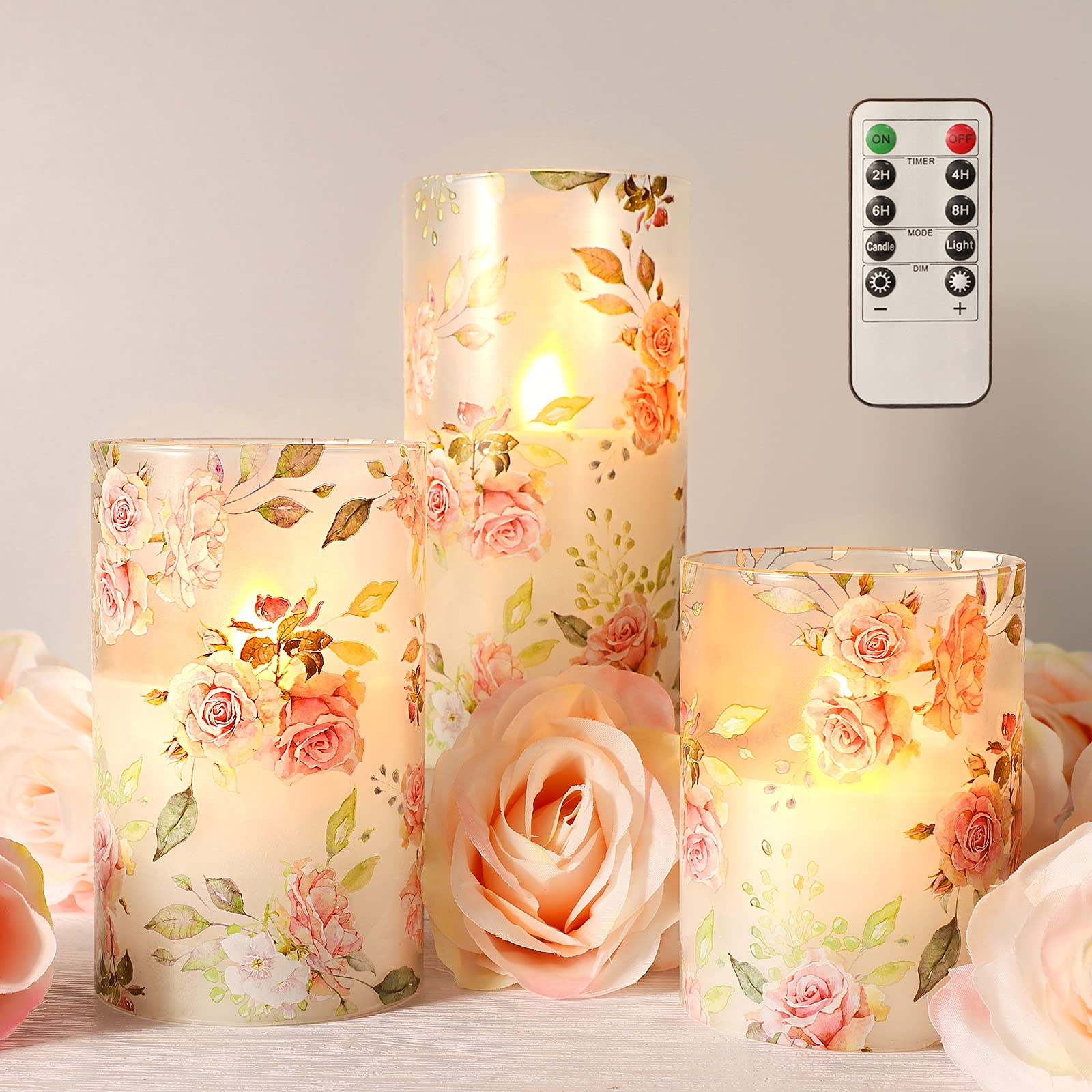 Pink Flameless LED Candles with Remote & Timer - Realistic Flickering Glass Pillar Candles for Valentine's Day, Mother's Day Gifts, Wedding Centerpiece, Romantic Dinner Decor, Home Table Ornaments