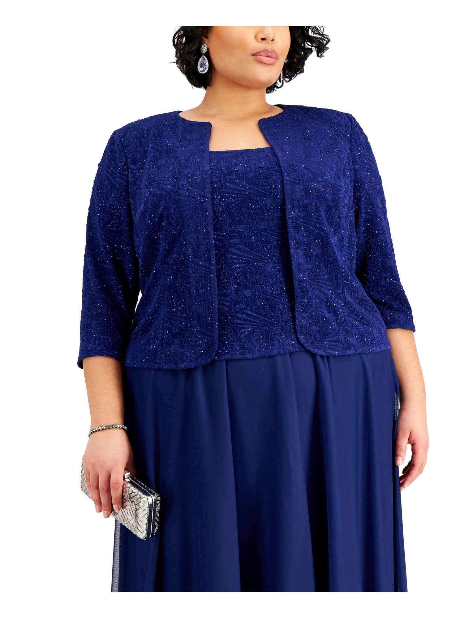 Alex Evenings Women's Plus Size Tea-Length Mother of The Bride Jacket Dress for Wedding Guest & Formal Events - Perfect for Weddings, Galas, Cocktail Parties & Special Occasions