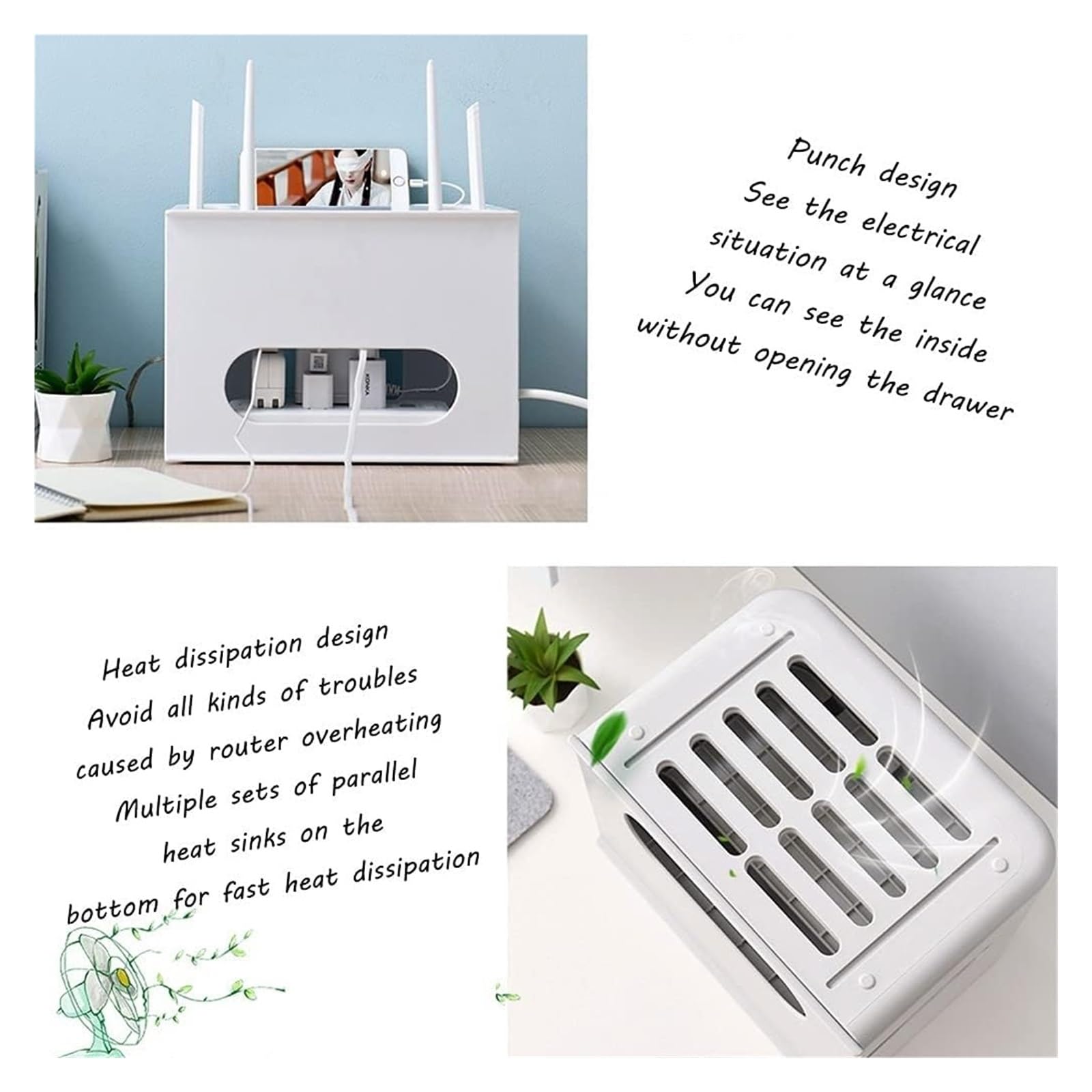 Wall Mount Router Shelf with Drawer - 2-Tier WiFi Router Storage Box & Cable Organizer (29x21x20cm, Grey) - Perfect for Home Office, Living Room, and Bedroom Network Setup