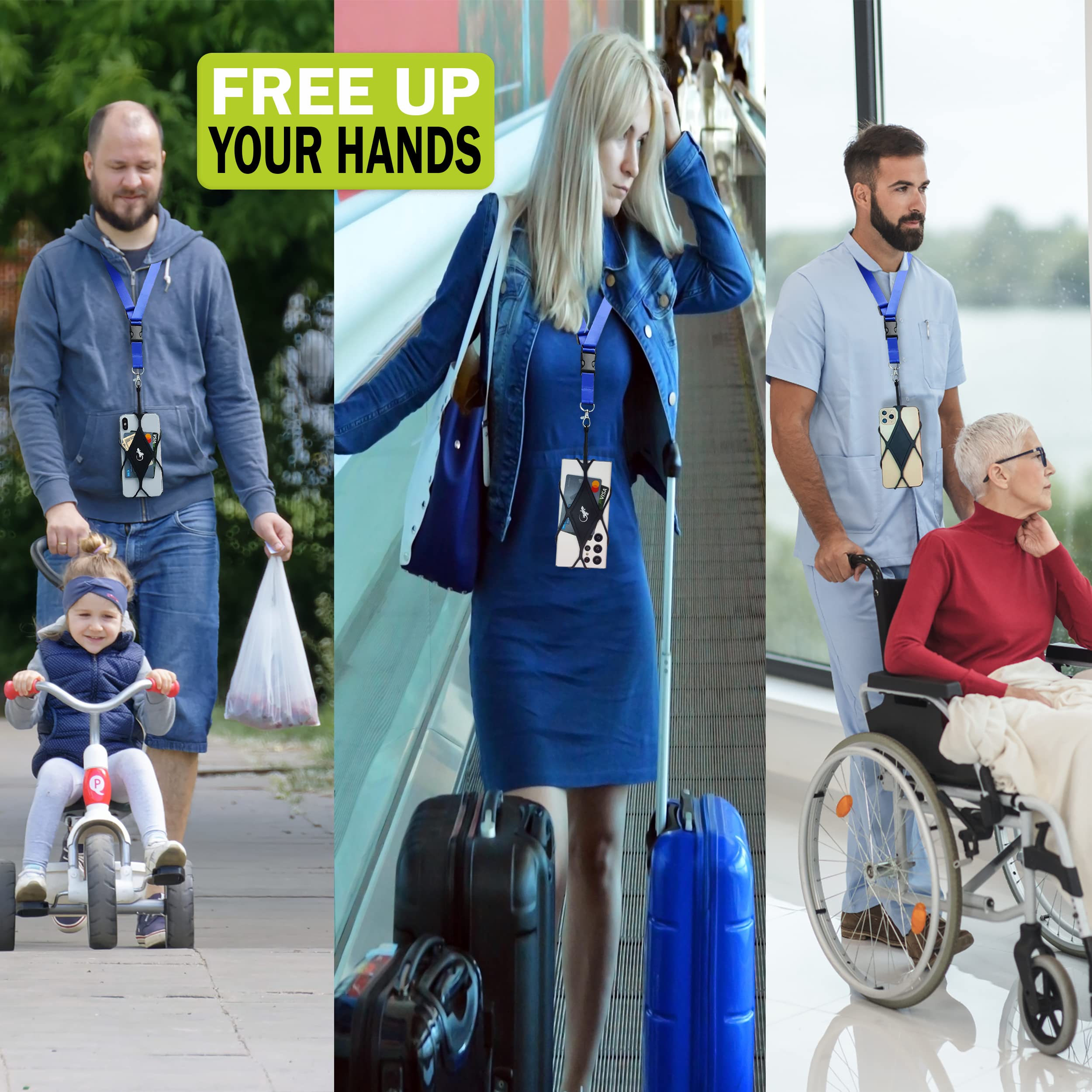 Universal Phone Lanyard Holder with Gecko Grip - Adjustable Neck Strap for iPhone, Samsung & Most Smartphones (Blue/Black Diamond) - Perfect for Travel, Hiking, Work & Hands-Free Convenience