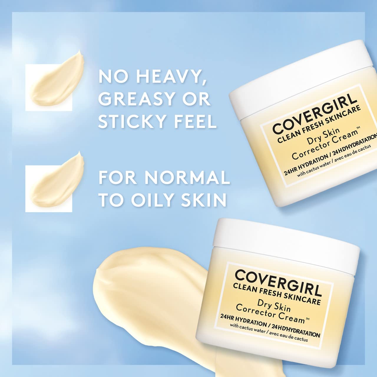 COVERGIRL Clean Fresh Skincare Dry Skin Corrector Cream 2.0 Oz - Hydrating Moisturizer for Dry & Sensitive Skin - Perfect for Daily Use & Makeup Prep