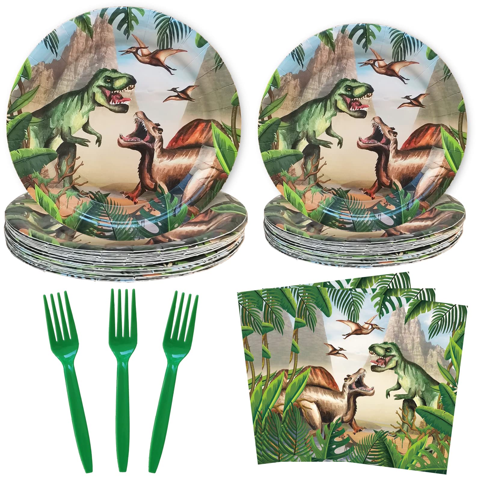 100 Pcs Dinosaur Birthday Party Supplies Kit - Dinosaur Party Decorations, Plates, Napkins & Tableware Set for Jurassic World Themed Party - Perfect for Boys, Girls & Kids Birthday (Serves 25 Guests) - Great for Birthday Parties, School Events & Dinosaur Theme Celebrations