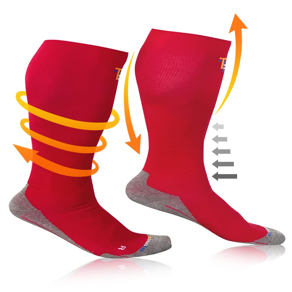 4XL Wide Calf & Big and Tall 20-30 mmHg Compression Socks for Men and Women - Red | Improve Circulation & Reduce Swelling for Travel, Sports & Work