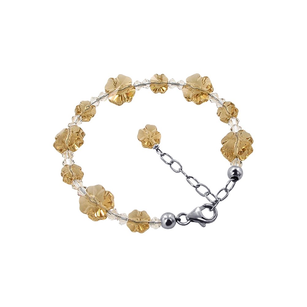 .925 Silver Flower Charm Bracelet with Crystals for Women's Fashion