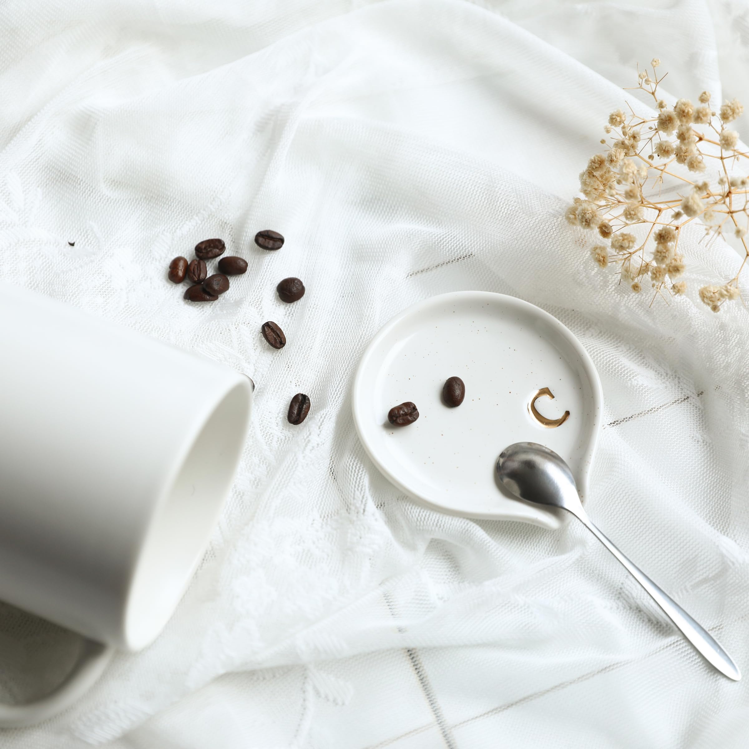 Collective Home - Personalized Monogram Ceramic Spoon Rest for Coffee & Tea, 3.8 Inch Mini Teaspoon Holder, Perfect for Stove, Coffee Bar & Kitchen Counter Decor - Ideal for Coffee Lovers & Home Decor Enthusiasts