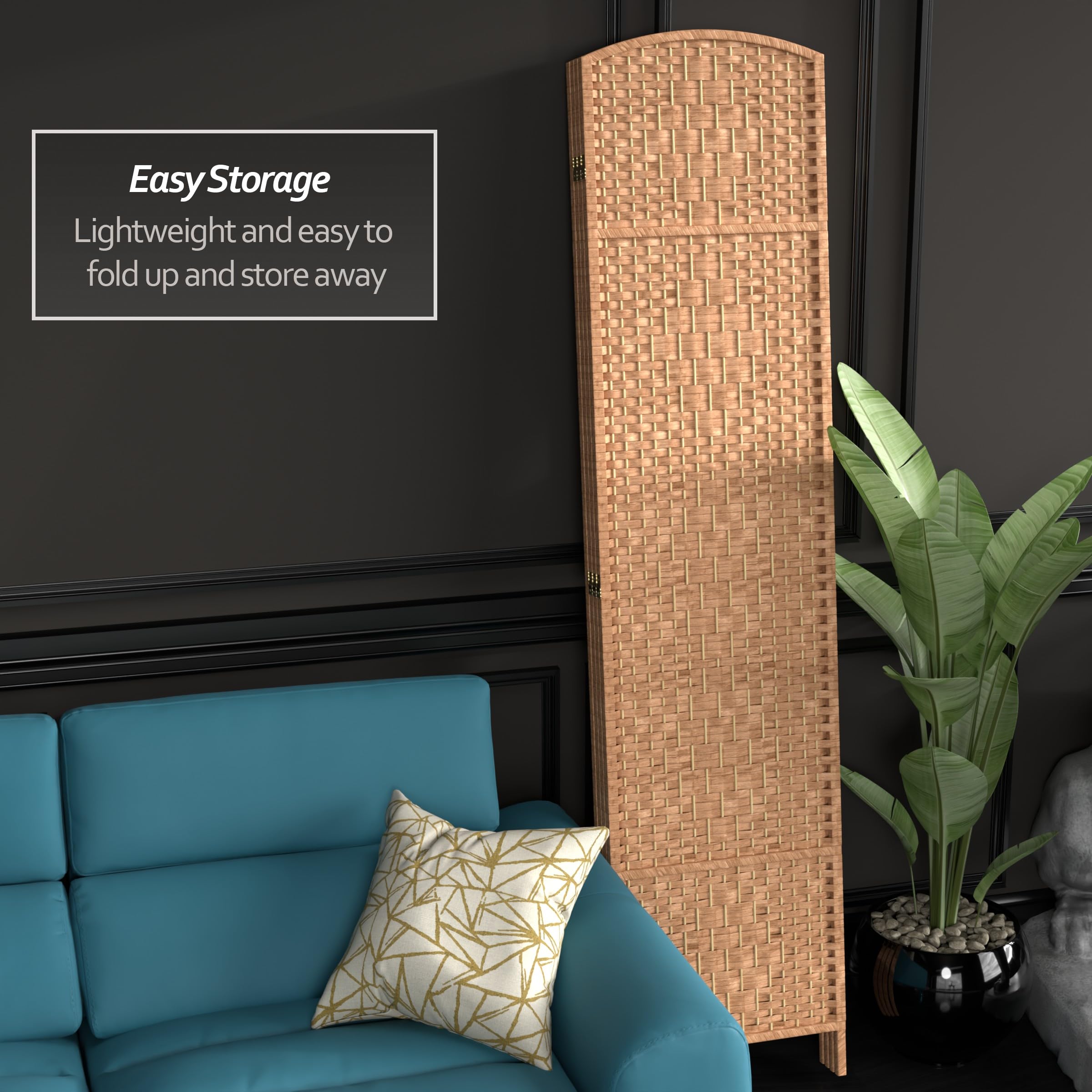 7 ft. Tall Red Diamond Weave Room Divider - 4 Panel Natural Bamboo Folding Screen for Home, Office & Wedding Decor