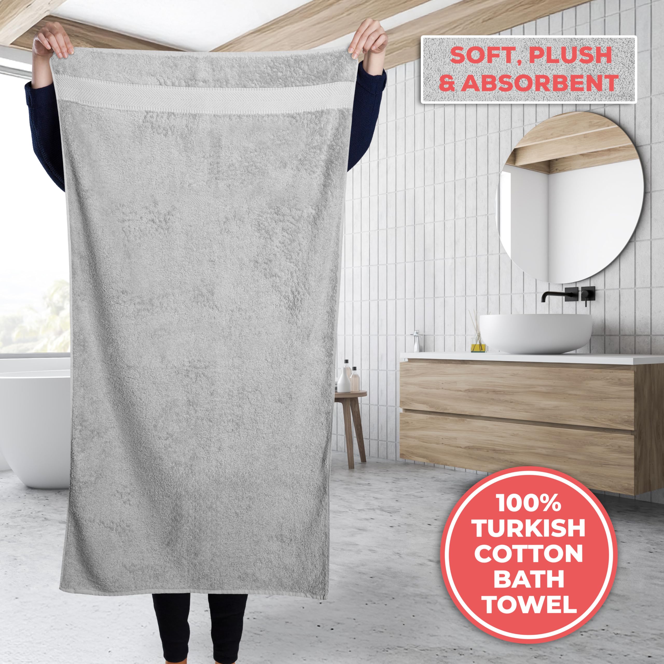 Premium 100% Turkish Cotton Bath Towel Set - 2 Pack Luxury Hotel Quality Bath Towels, Ultra Soft & Highly Absorbent (27