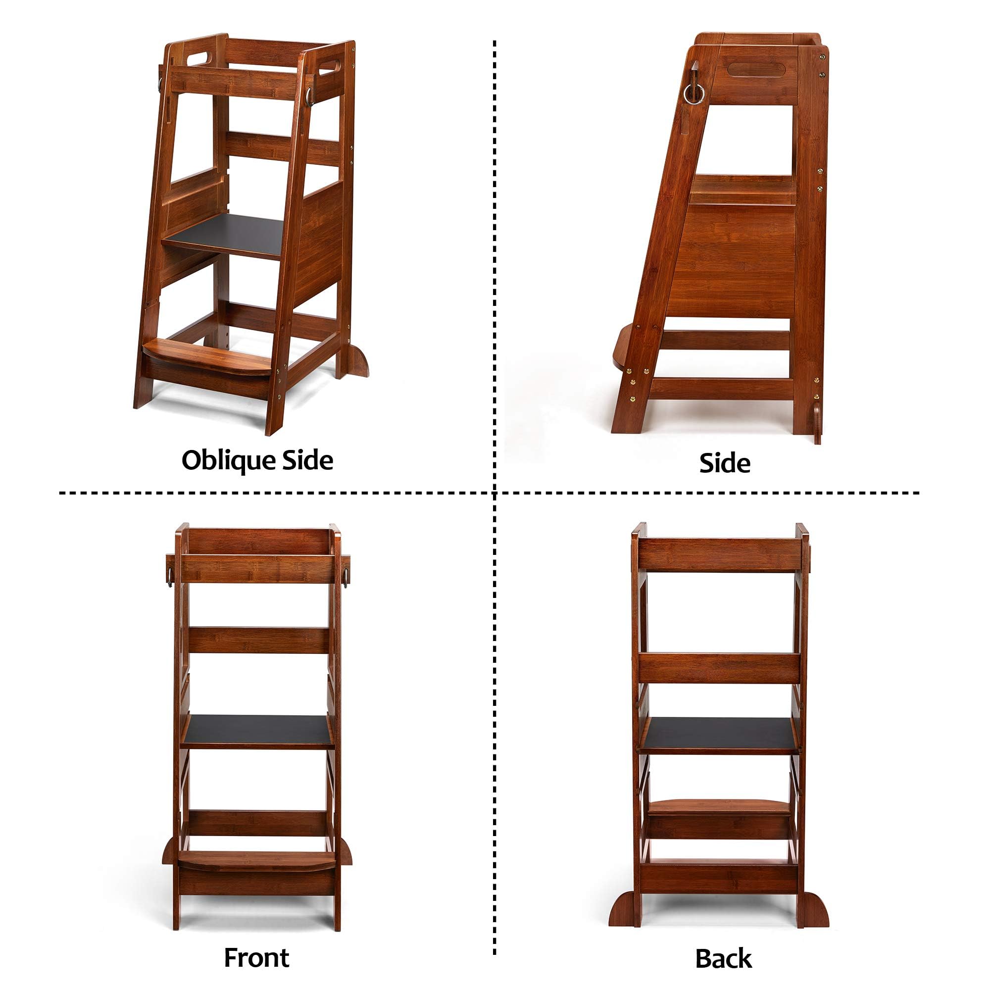 TOETOL Adjustable Bamboo Toddler Step Stool - Anti-Slip Kitchen Helper Tower for Kids | Safe Learning Stool for Cooking, Baking & Playtime Activities
