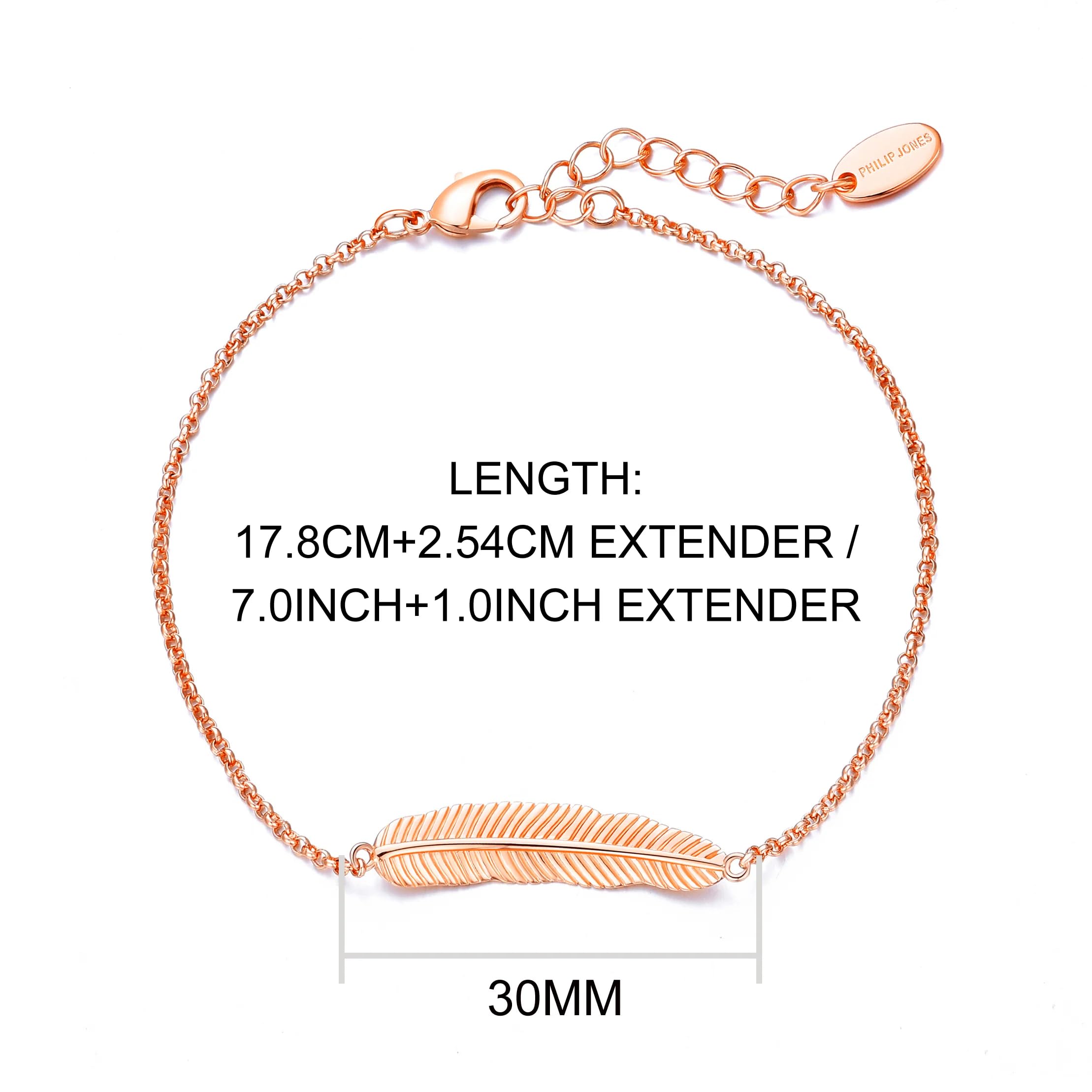 Philip Jones Rose Gold Plated Feather Bracelet for Women - Elegant Adjustable Bangle Jewelry Gift for Birthday, Anniversary & Special Occasions