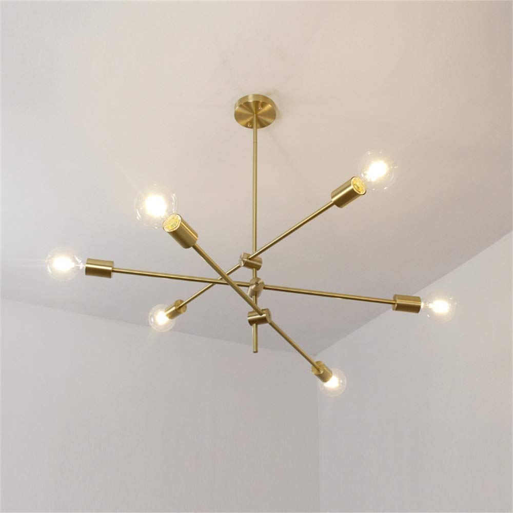 Hobaca® Modern Golden Sputnik Chandelier - Mid Century Ceiling Pendant Light Fixture for Dining Room, Kitchen, Foyer - Rustic Industrial Lighting for Home, Restaurant & Office Decor