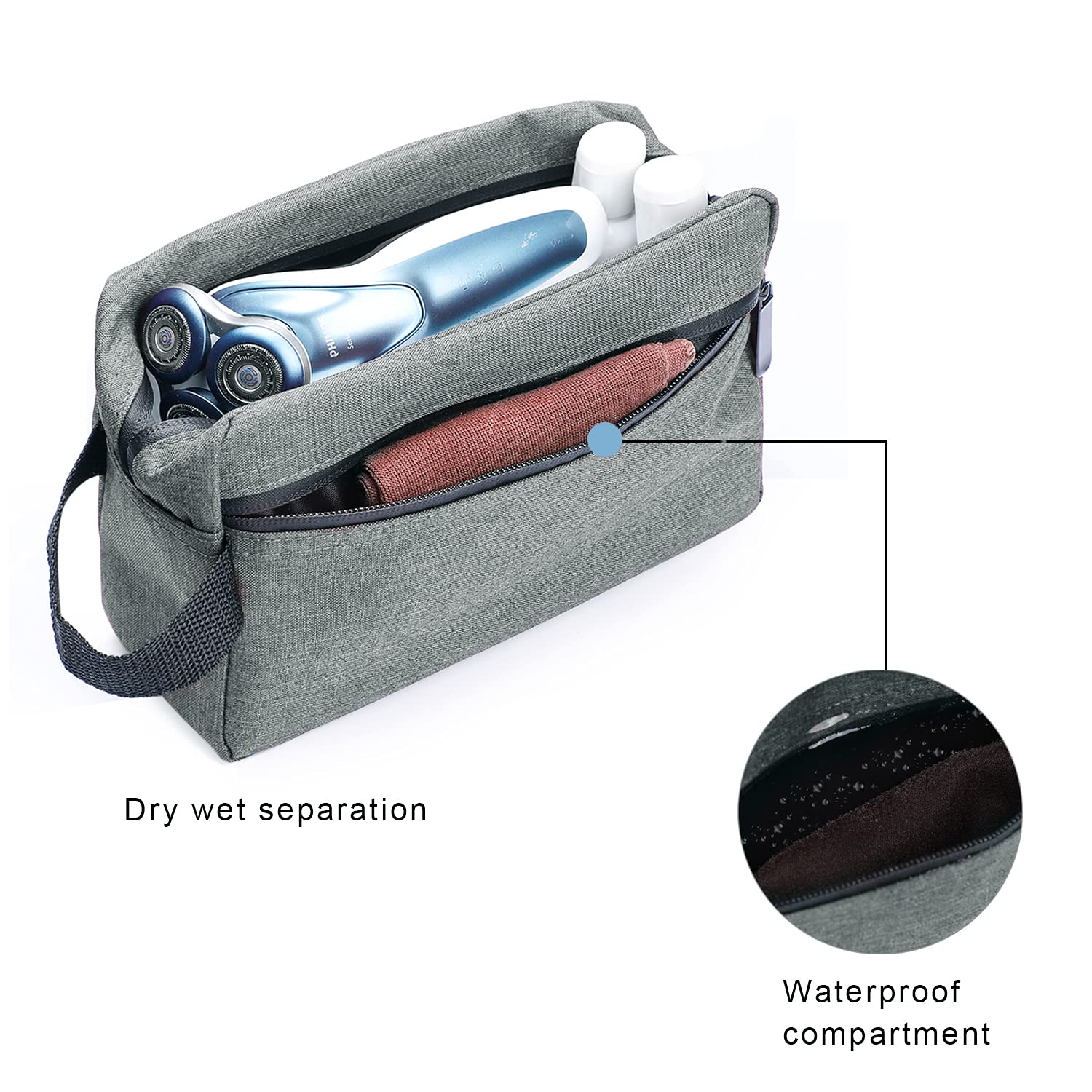 Etercycle Men's Travel Toiletry Bag - Waterproof Portable Shaving Kit Organizer with Hanging Hook for Toiletries Accessories (Dark Gray) - Perfect for Business Trips, Camping & Gym Essentials