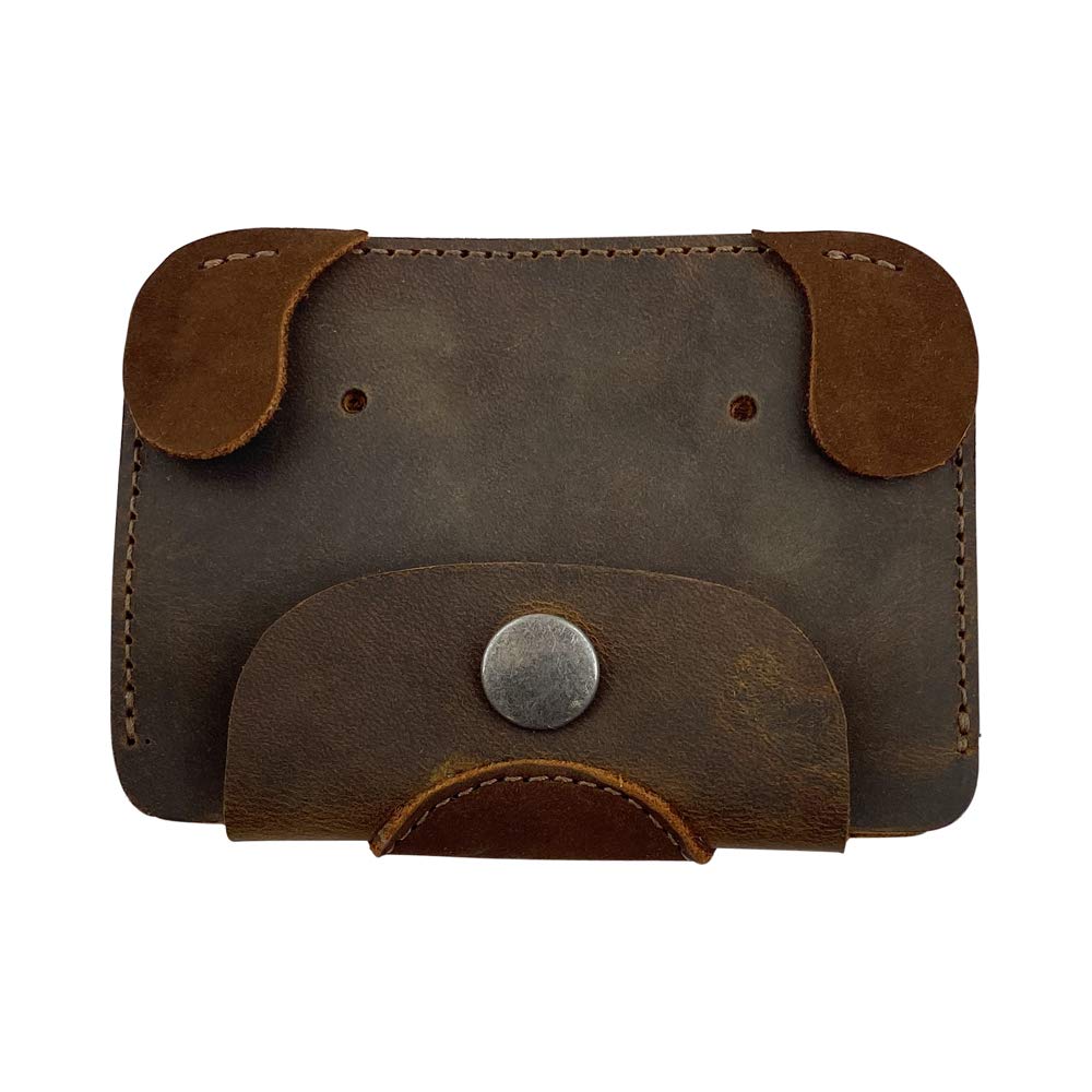 Premium Full Grain Leather Dog Head Wallet - Handmade TACO DOG Wallet in Bourbon Brown for Men & Women | Perfect for Everyday Use, Travel & Gifts