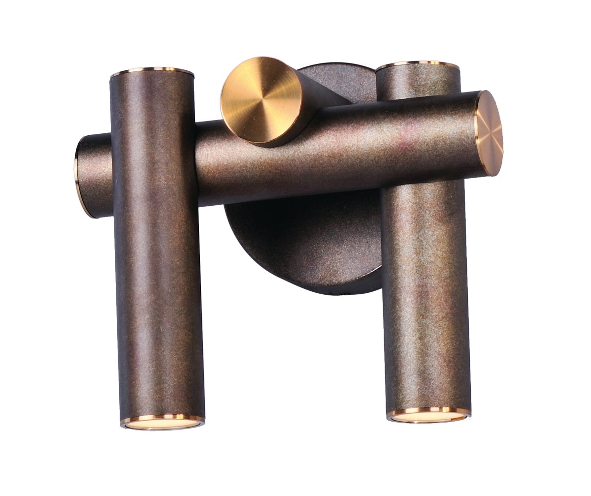 Tubular 2-Light LED Wall Sconce in Bronze Fusion & Antique Brass - Modern Lighting Fixture for Bedroom, Hallway, and Living Room Decor