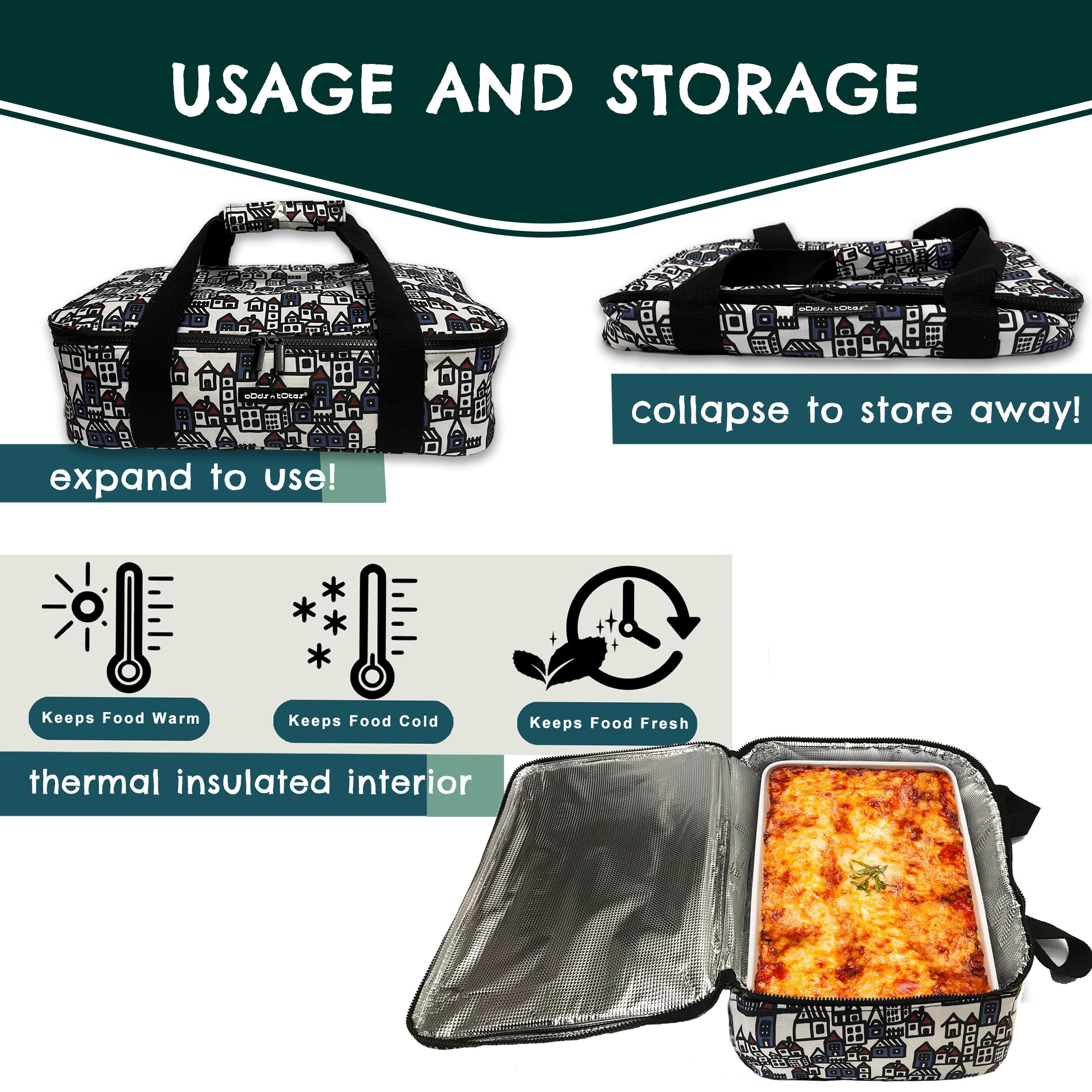 Insulated Food Carrier for Hot & Cold Dishes - Thermal Casserole Dish Carrier with Handle - Perfect for Potlucks, Picnics & Meal Delivery Services