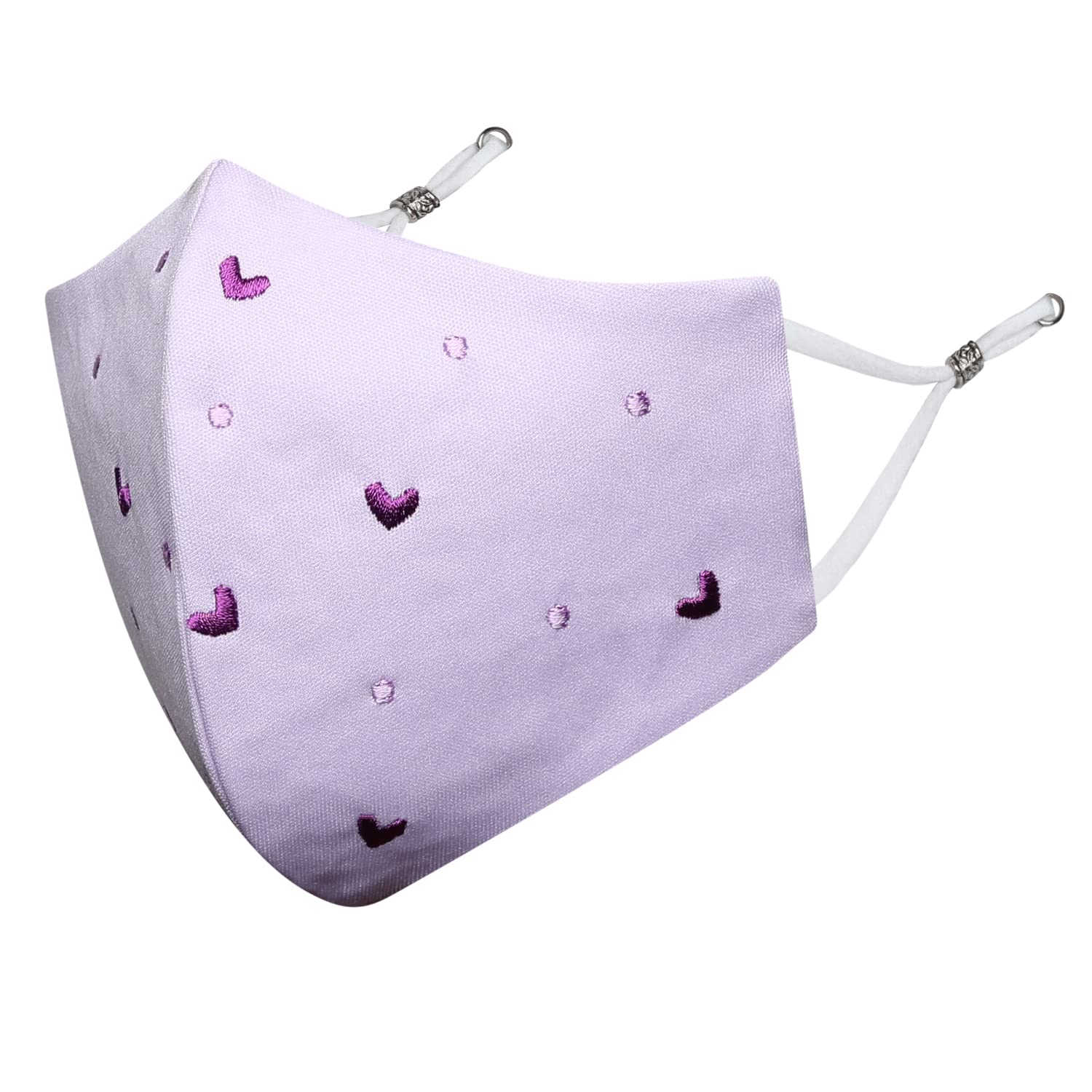 Q-One Heart Embroidered Scrunchie & 4-Layer Cotton Face Mask Set with Detachable Chain for Women - Medium Size, Purple (2-Pack) | Fashion Accessory for Everyday Wear, Work & Travel