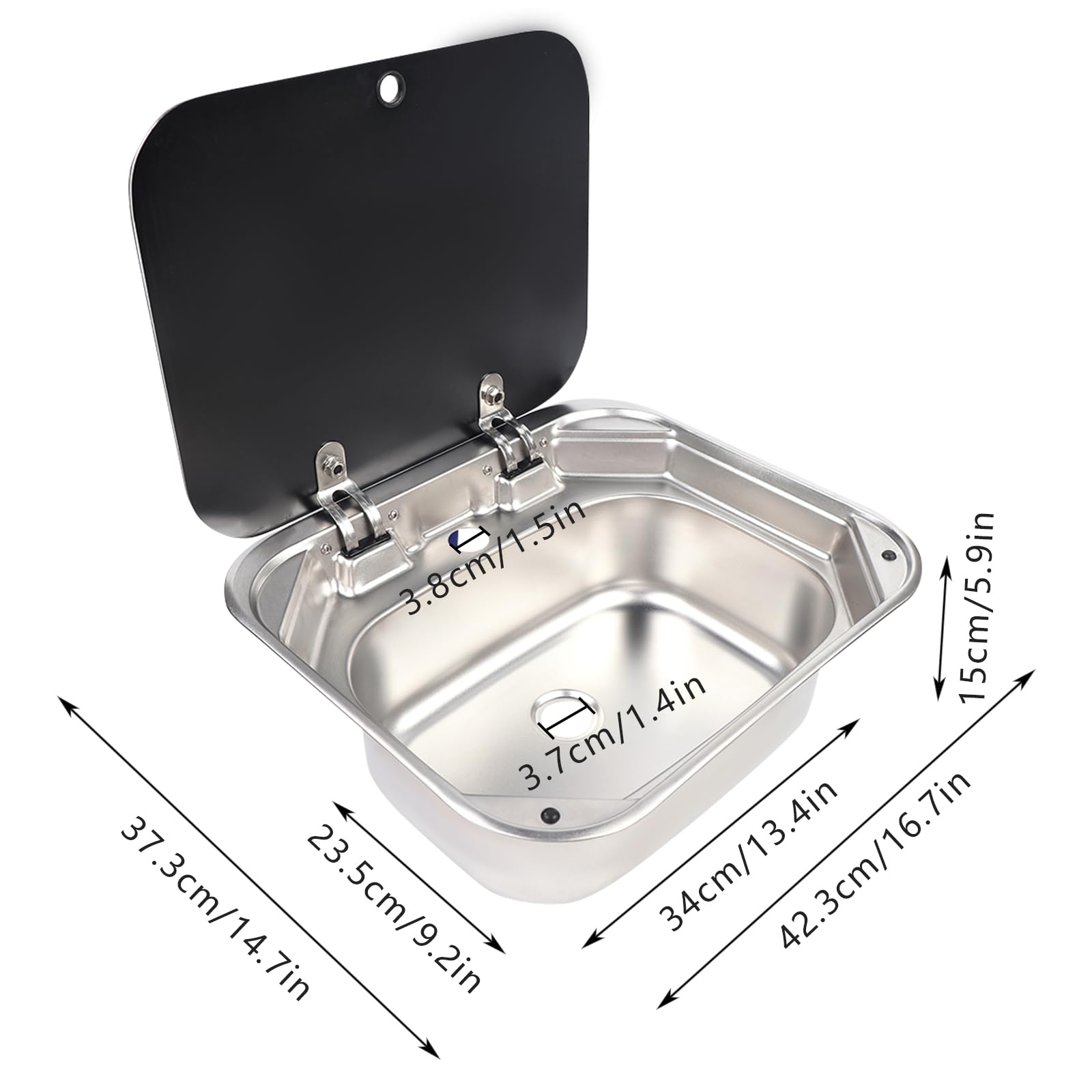 304 Stainless Steel RV Sink with Lid & Faucet - 16.7x14.7x5.9in Single Bowl Outdoor Kitchen Sink for RV, Caravan, Boat & Camper - Perfect for Mobile Cooking & Camping Adventures