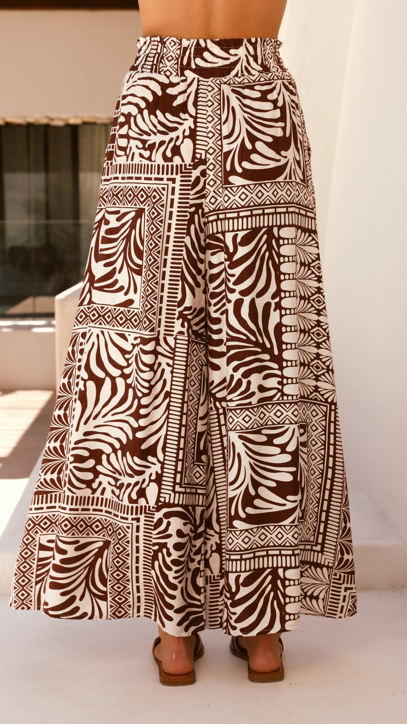 Lysandra Women's Brown Geometric Print Pants - Stylish & Comfortable for Casual Wear, Office, and Travel