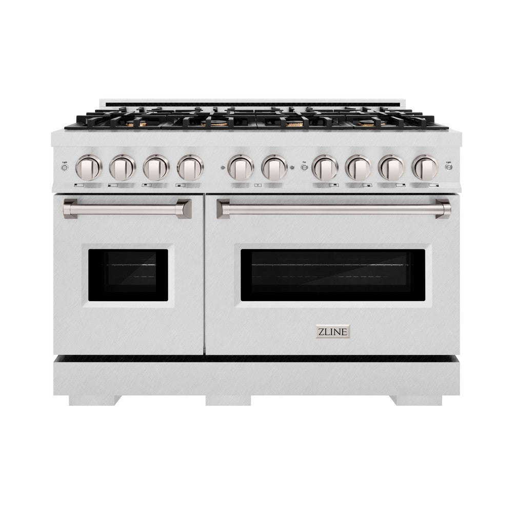 ZLINE 48-Inch 6.7 cu. ft. Classic Double Oven Gas Range - Satin Stainless Steel with 8 Brass Burners (CGRS BR 48) | Professional Kitchen Appliance for Home Chefs & Baking Enthusiasts