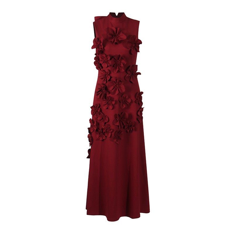 ANNONA Red Floral Embroidered Maxi Dress - Elegant Summer Beach Wedding Party Dress for Women
