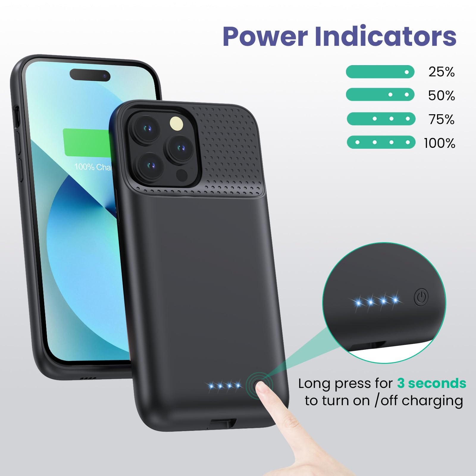 8600mAh Battery Case for iPhone 12 Pro Max/13 Pro Max/14 Pro Max/14 Plus (6.7 Inch) - Portable Charging Cover with Fast Charging | Perfect for Travel, Work & Outdoor Activities - Black