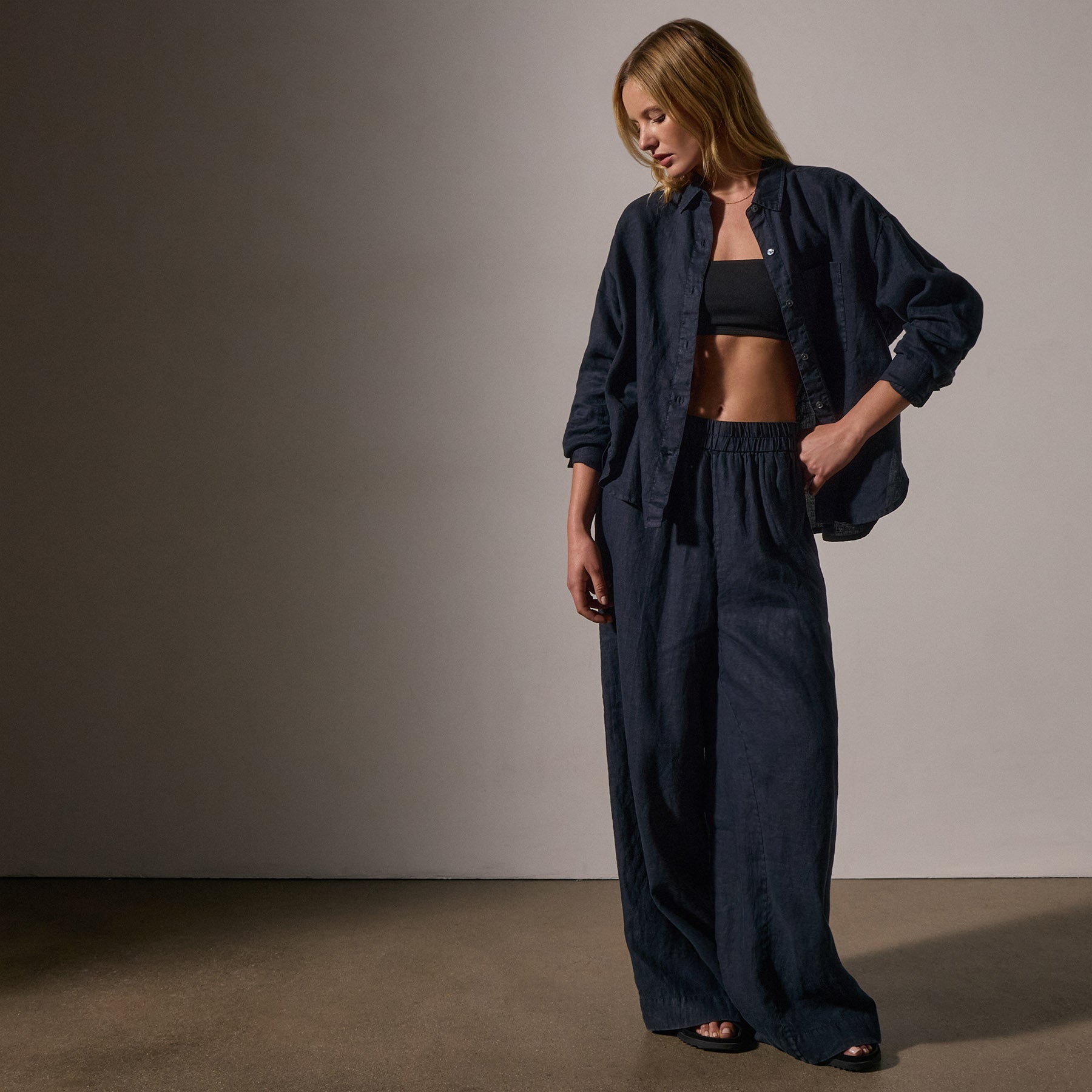 Premium Linen Oversized Shirt for Women - Classic Navy Blue Relaxed Fit Button Down - Perfect for Casual Outings, Beach Cover-Up & Summer Travel