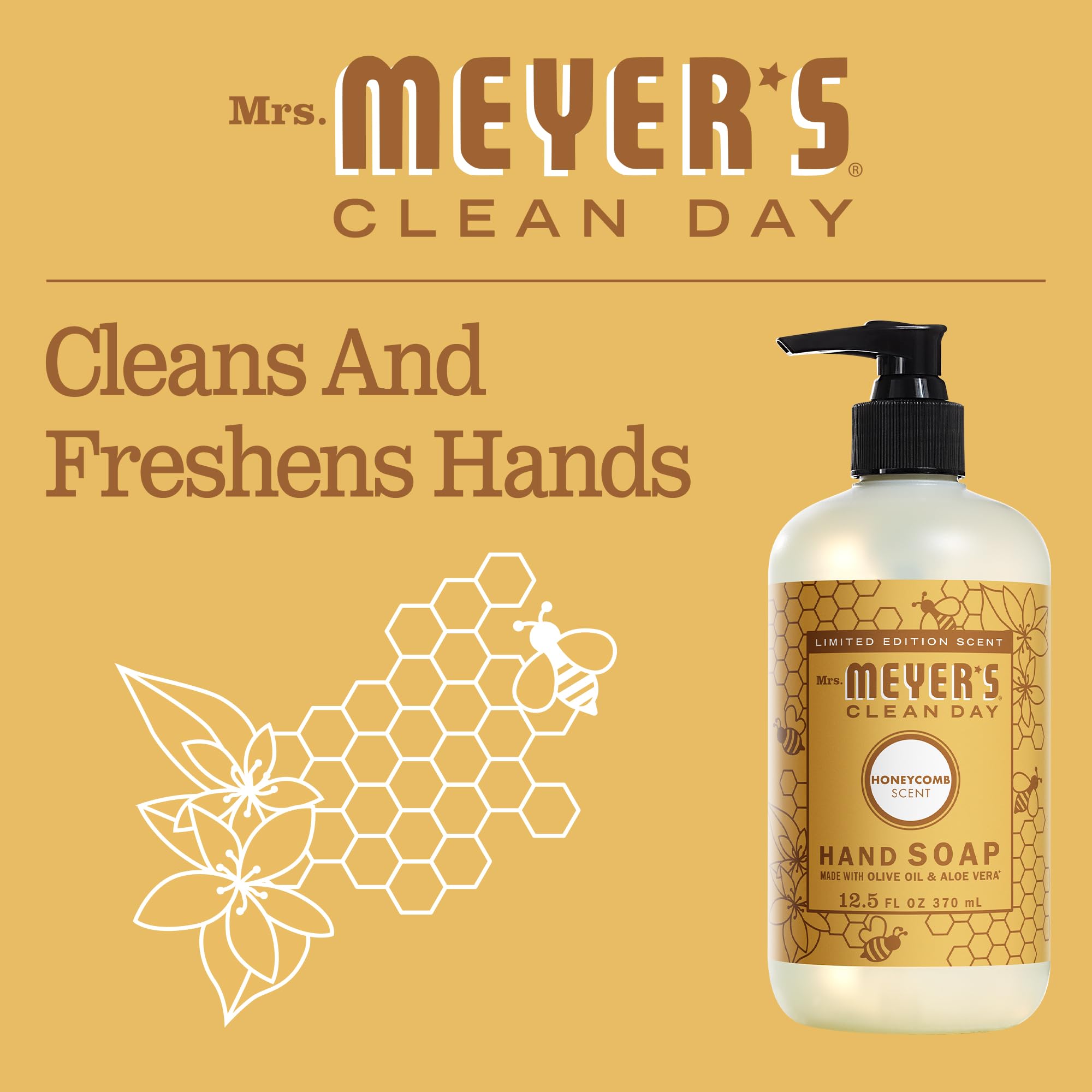 Mrs. Meyer's Clean Day Liquid Hand Soap - Cruelty Free, Biodegradable Hand Wash with Essential Oils, Honeycomb Scent (12.5 oz) - Gentle for Daily Use at Home, Kitchen, Bathroom & Office