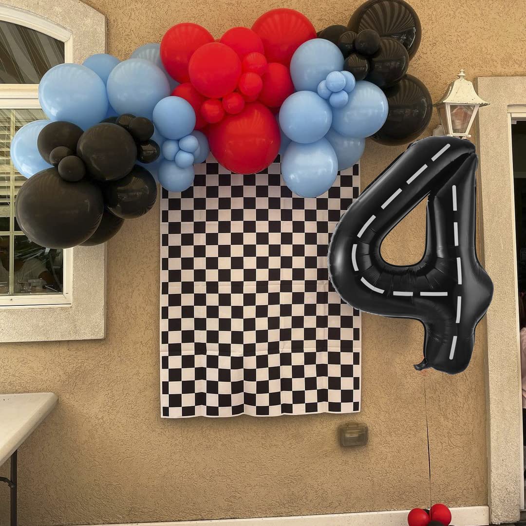 40 Inch Racing Car Number 4 Balloons - Large Black Fast Balloon for Race Track Theme Birthday Party Decorations | Perfect for NASCAR, Motorsports, and Car-Themed Celebrations