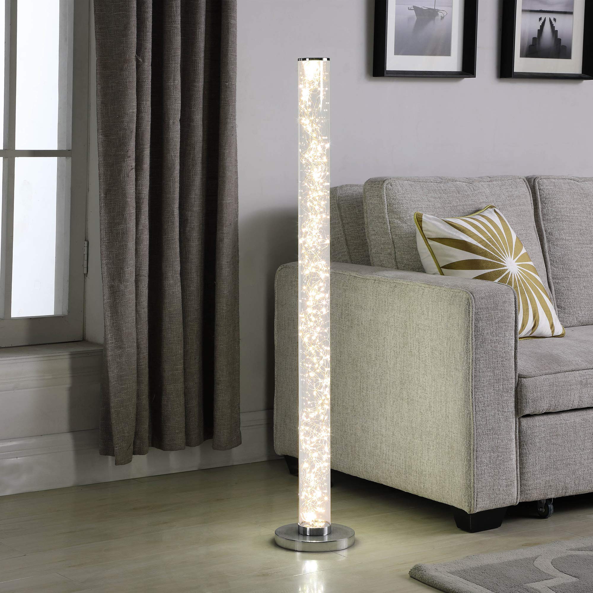 Ore International HBL2112-A Exposed Rope LED Clear Column Floor Lamp - Modern Lighting for Living Room, Bedroom & Office Decor