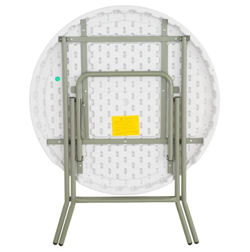 32 Inch Round Granite White Heavy-Duty Plastic Folding Table - PRO&Family Blow Molded Camping & Picnic Table for Outdoor Events, Parties, BBQs, Tailgating and Home Use