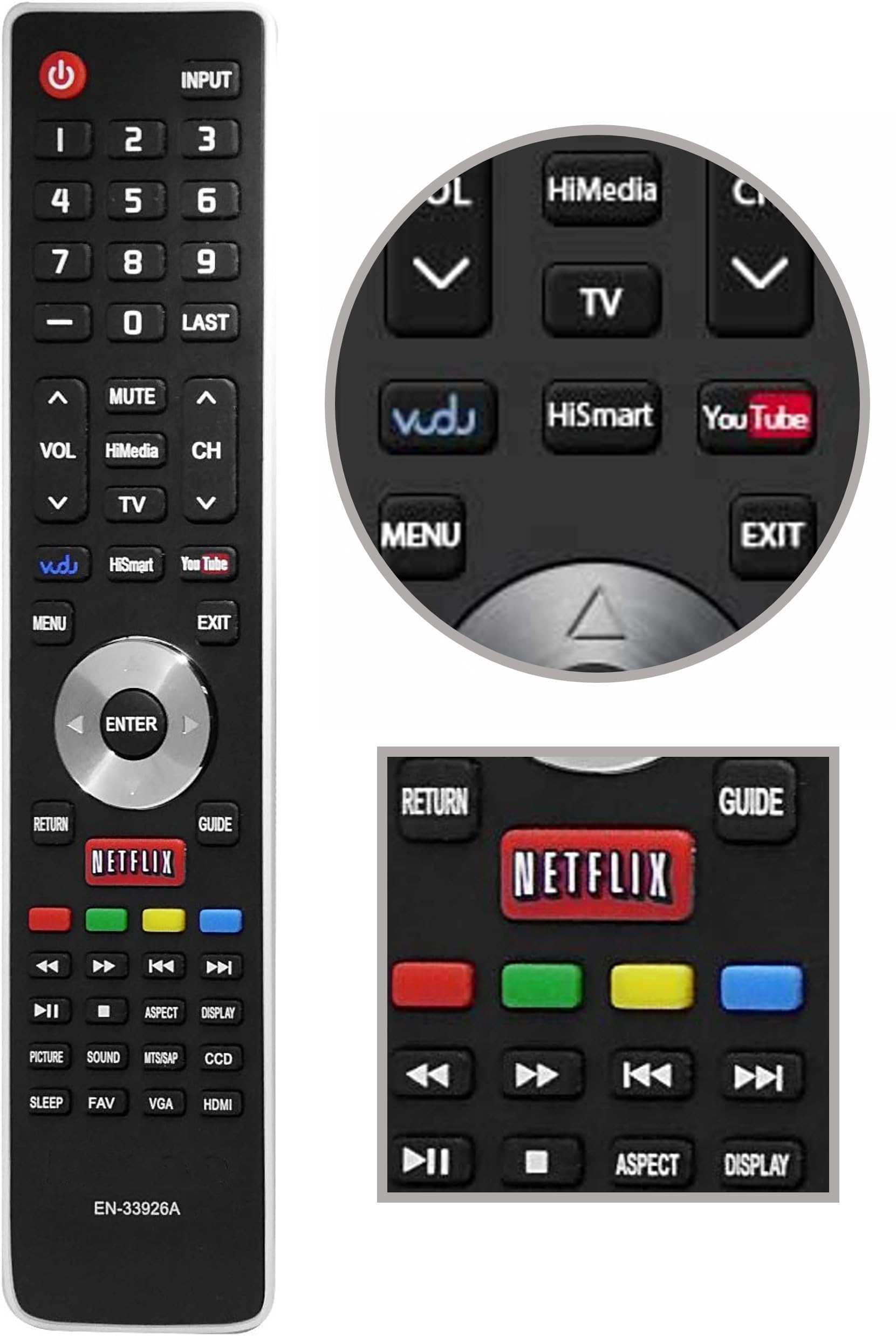 Hisense TV Remote Control EN-33926A Replacement for All Hisense Smart TVs - Universal, No Setup Required - Perfect for Living Room, Bedroom & Home Theater Entertainment