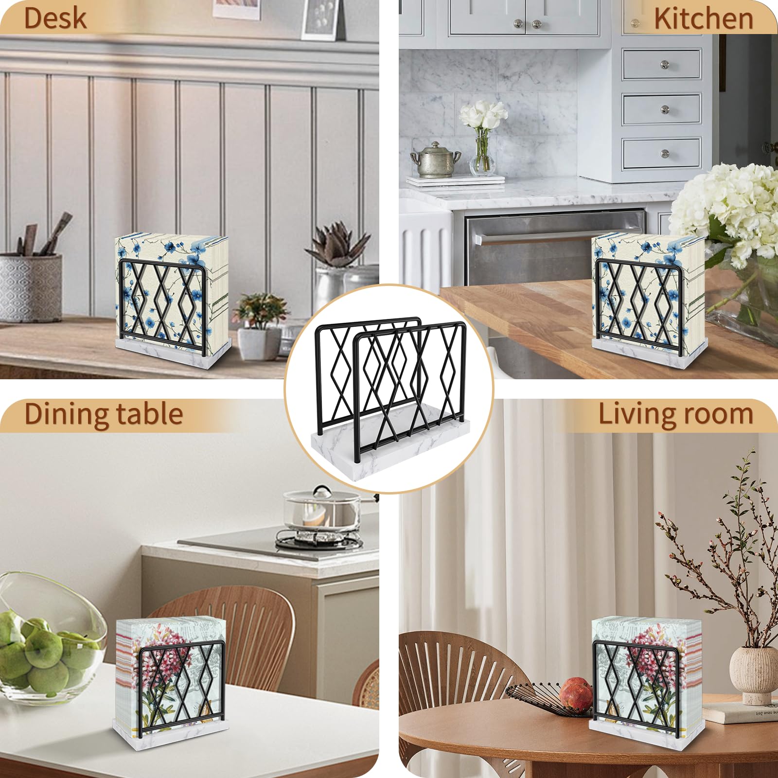 Elegant Black Marble Napkin Holder for Kitchen & Dining Table - Modern Metal Tissue Dispenser for Home, Bar, Picnic & Cocktail Party Decor - Perfect for Kitchen, Dining Room & Restaurant Decorations