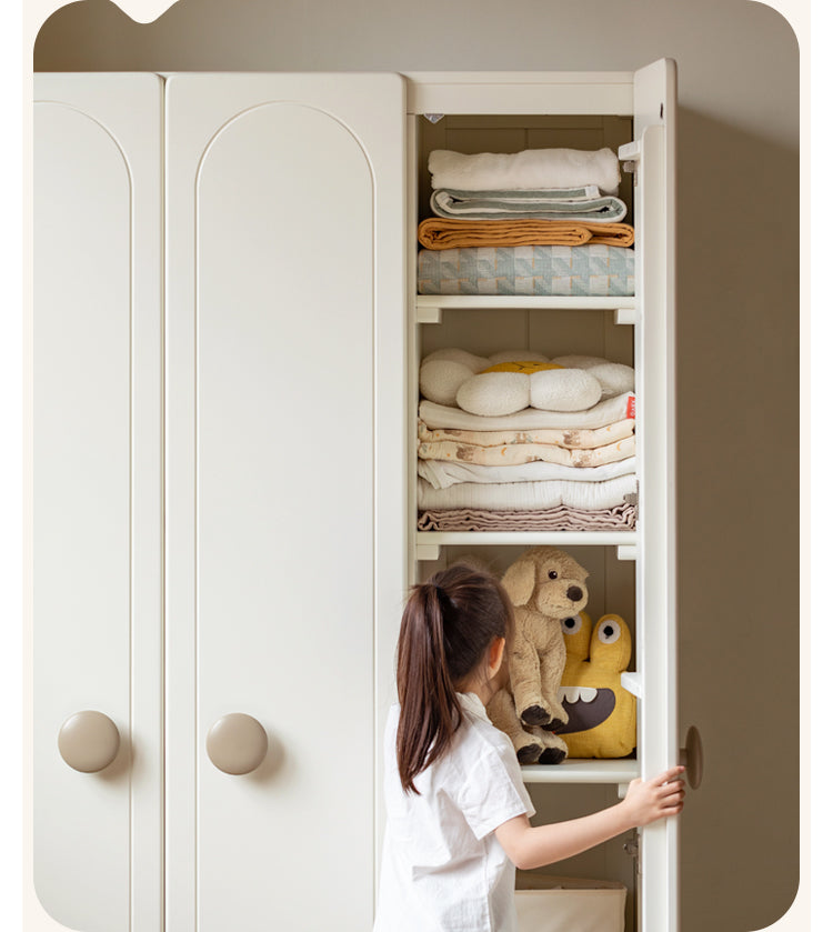Pine Solid Wood White Cream Children's Wardrobe - Kids Bedroom Storage Organizer for Clothes, Toys & Books - Perfect for Nursery, Bedroom & Playroom Organization
